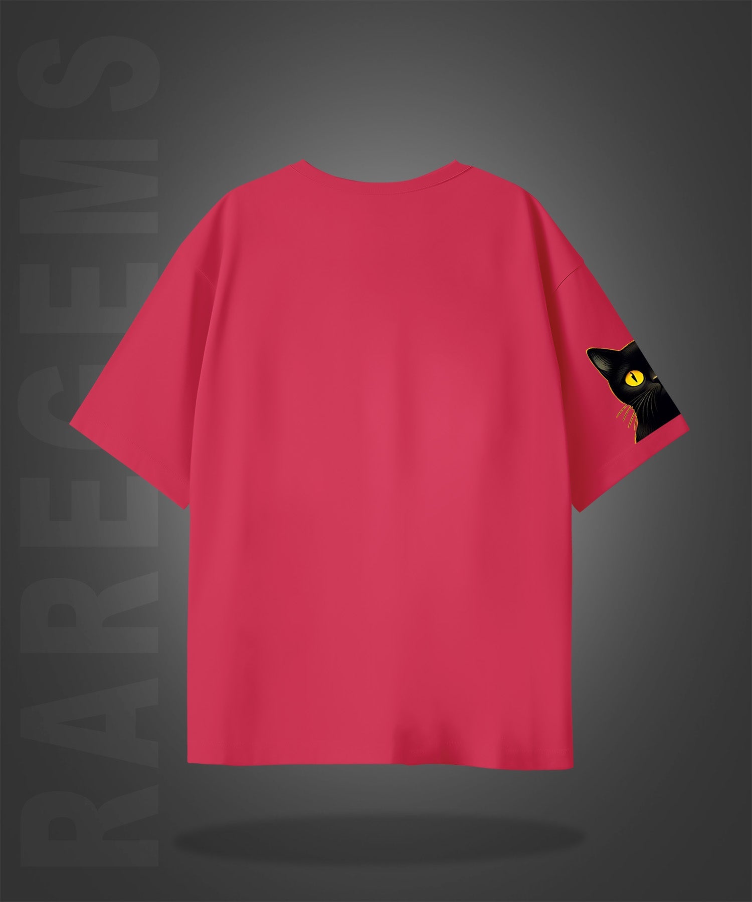 Imperial Red Half Sleeves Black Cats Printed Oversized T-Shirt