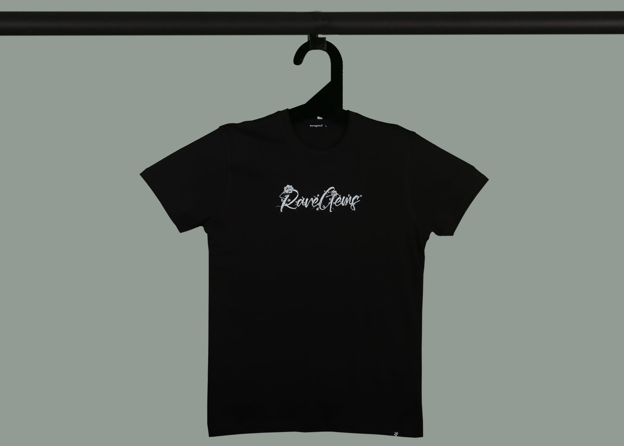 Black Round Neck Half Sleeve Sword With White Rose Back Printed Regular T-Shirt