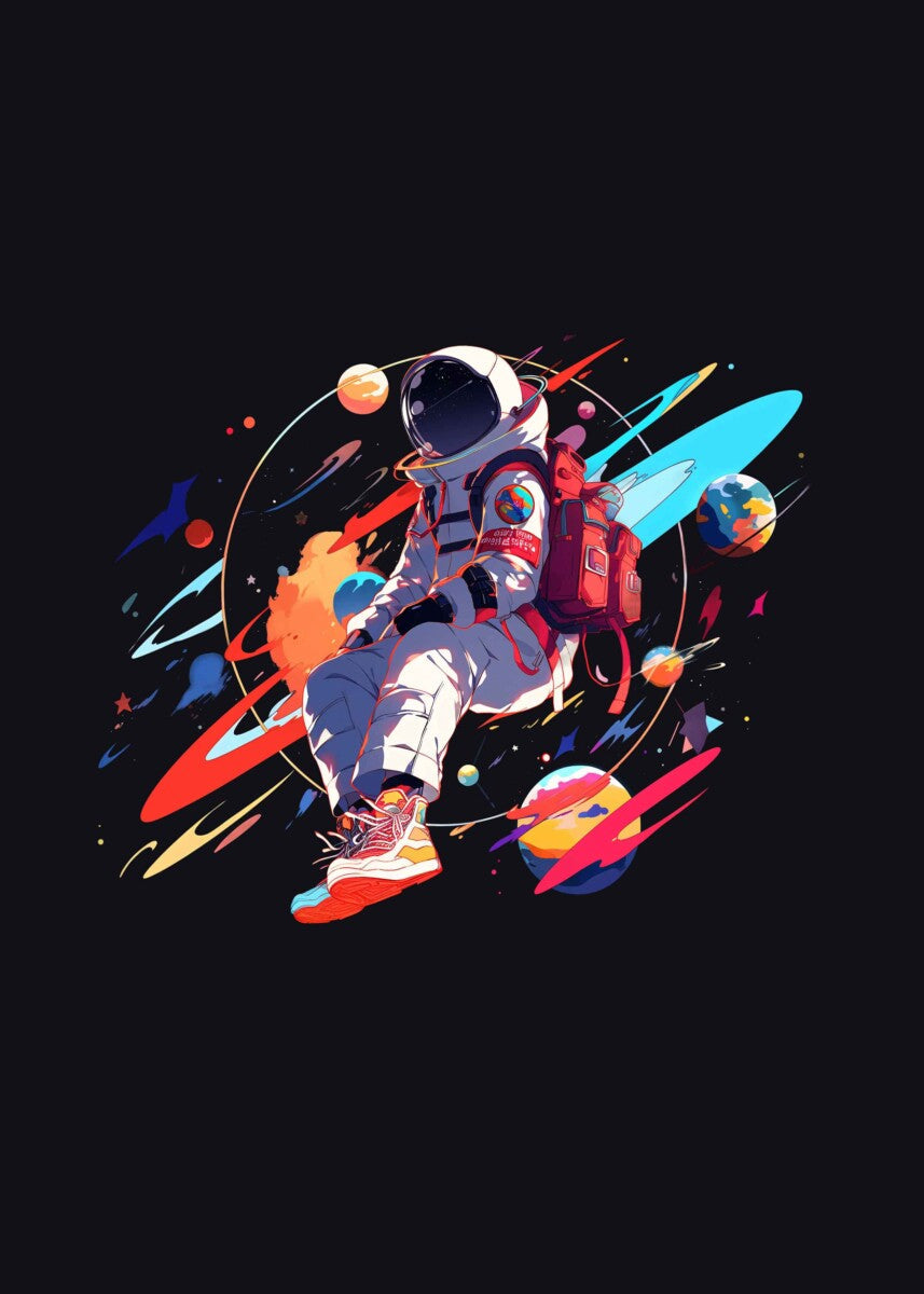 Black Round Neck Full Sleeves Astronaut Printed T-Shirt