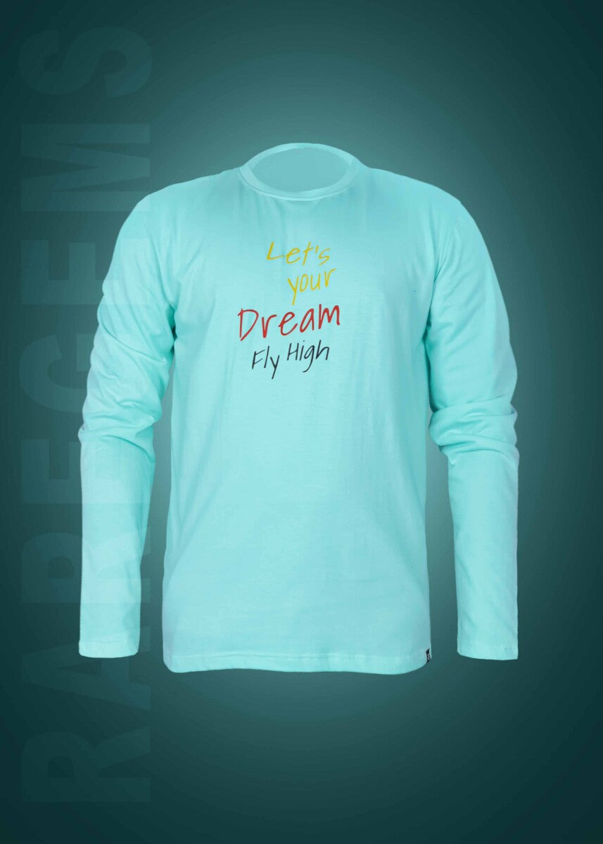 Mint Green Round Neck Full Sleeves Freedom And Macaw Bird Printed T-Shirt