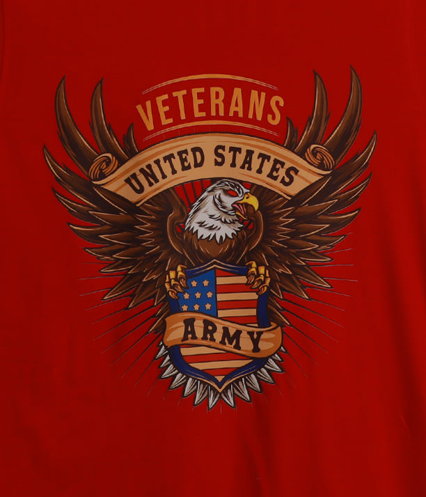 Red Half Sleeves Round Neck United States Army Printed Regular T-Shirt