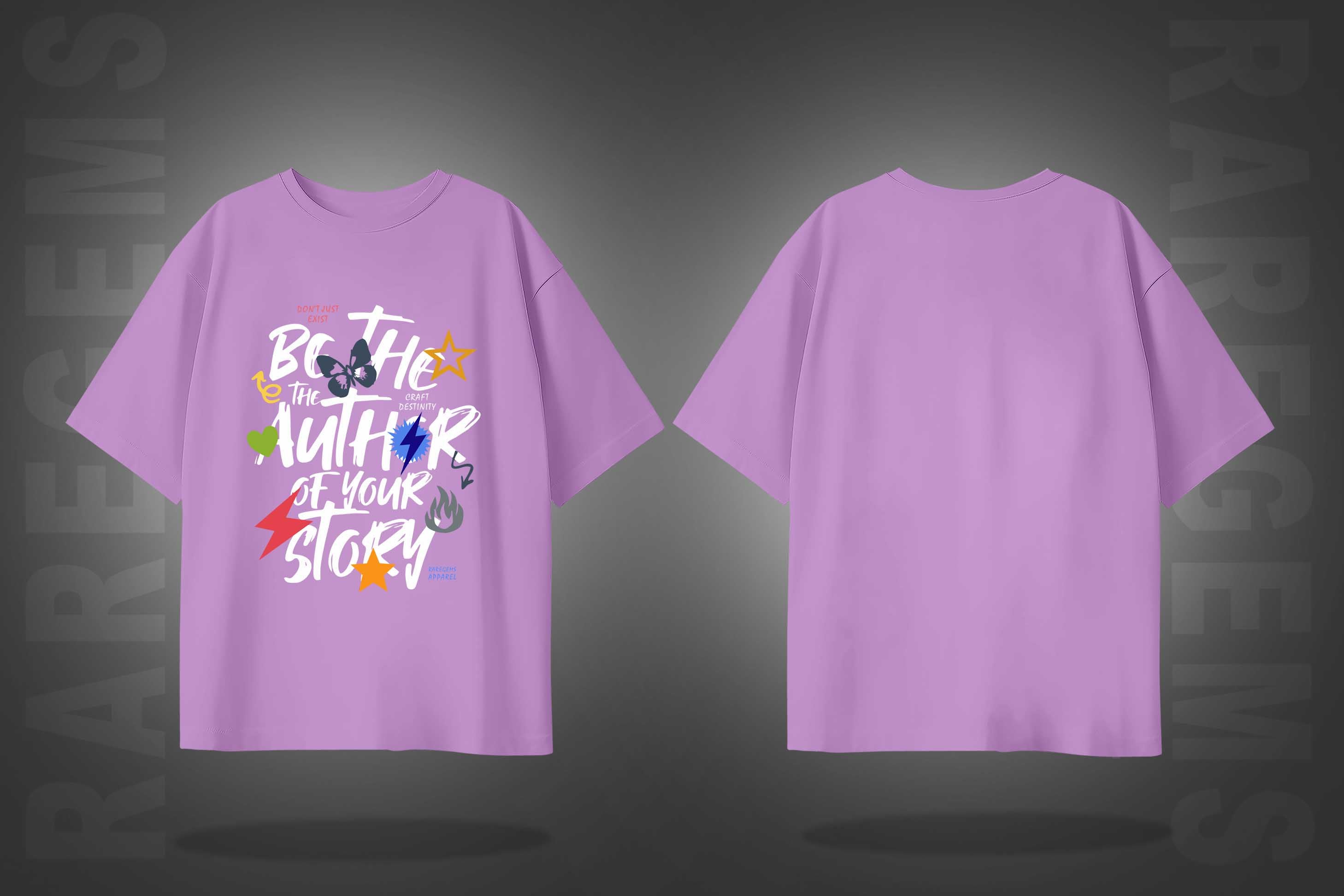 Lilac Half Sleeves Black Be The Author Of Your Own Story Printed Oversized T-Shirt
