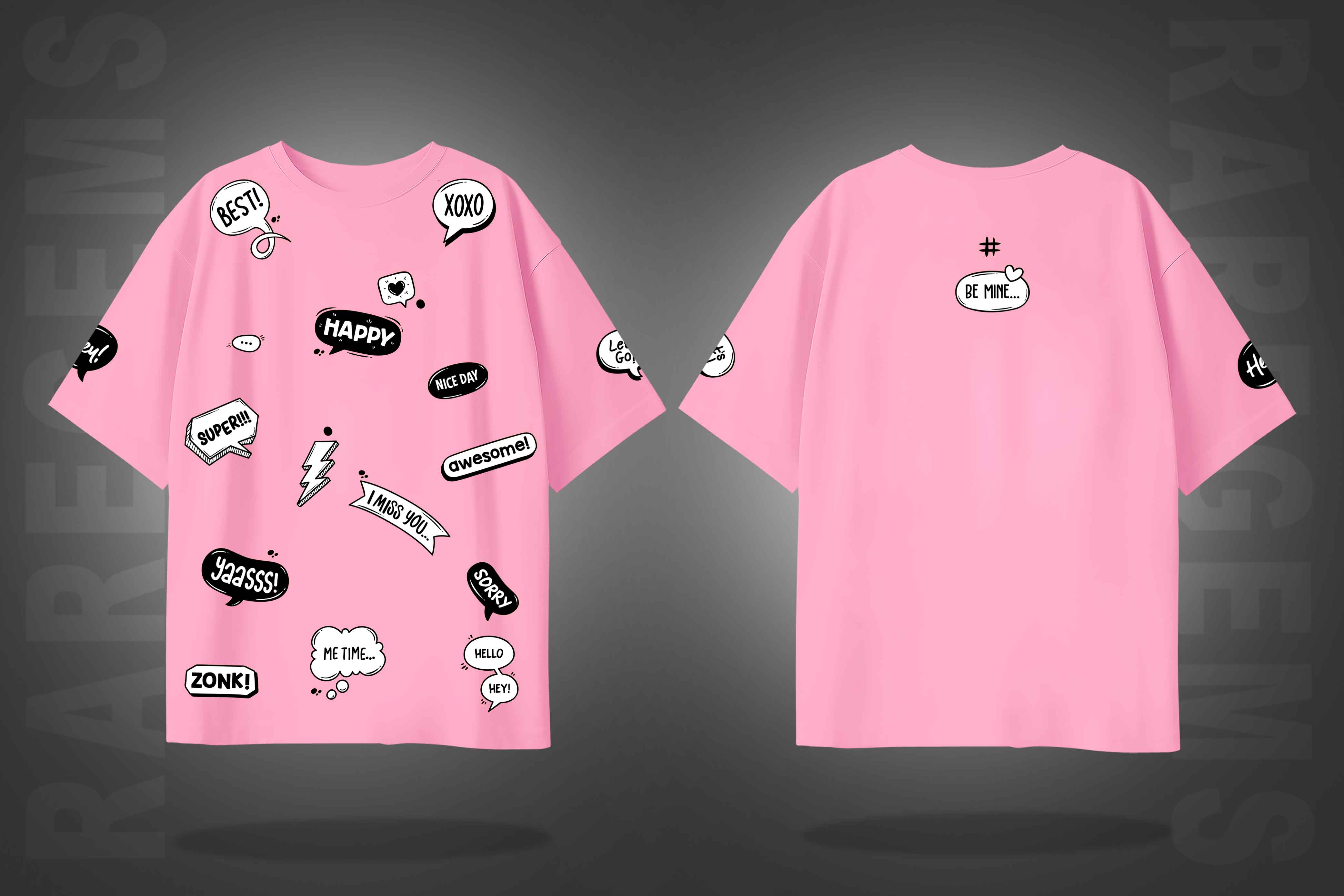 Pink Half Sleeve Round Neck Social Media Slangs Printed Oversized T-Shirt