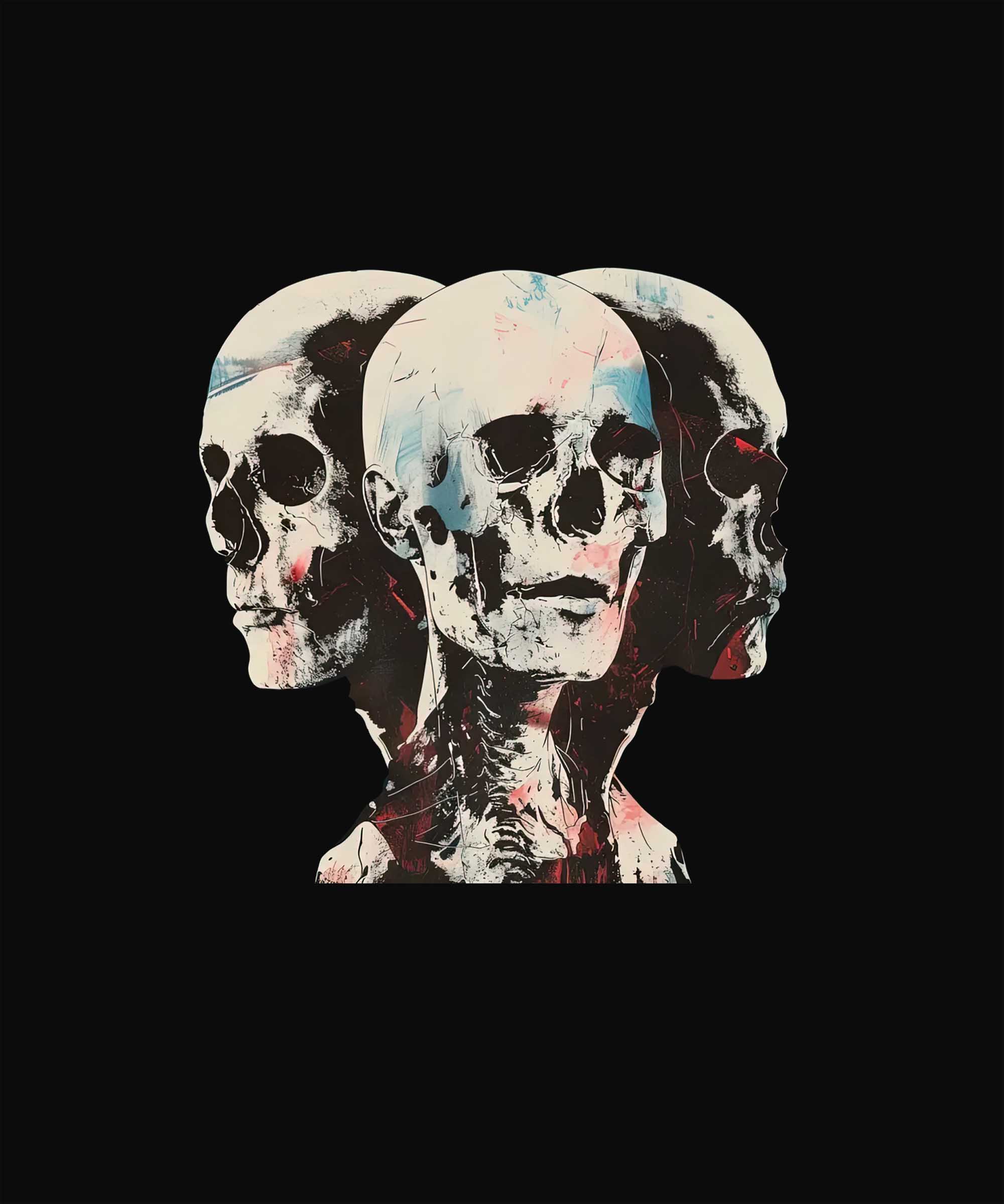 Black Half Sleeve Round Neck Skull Symmetry Printed Oversized T-Shirt