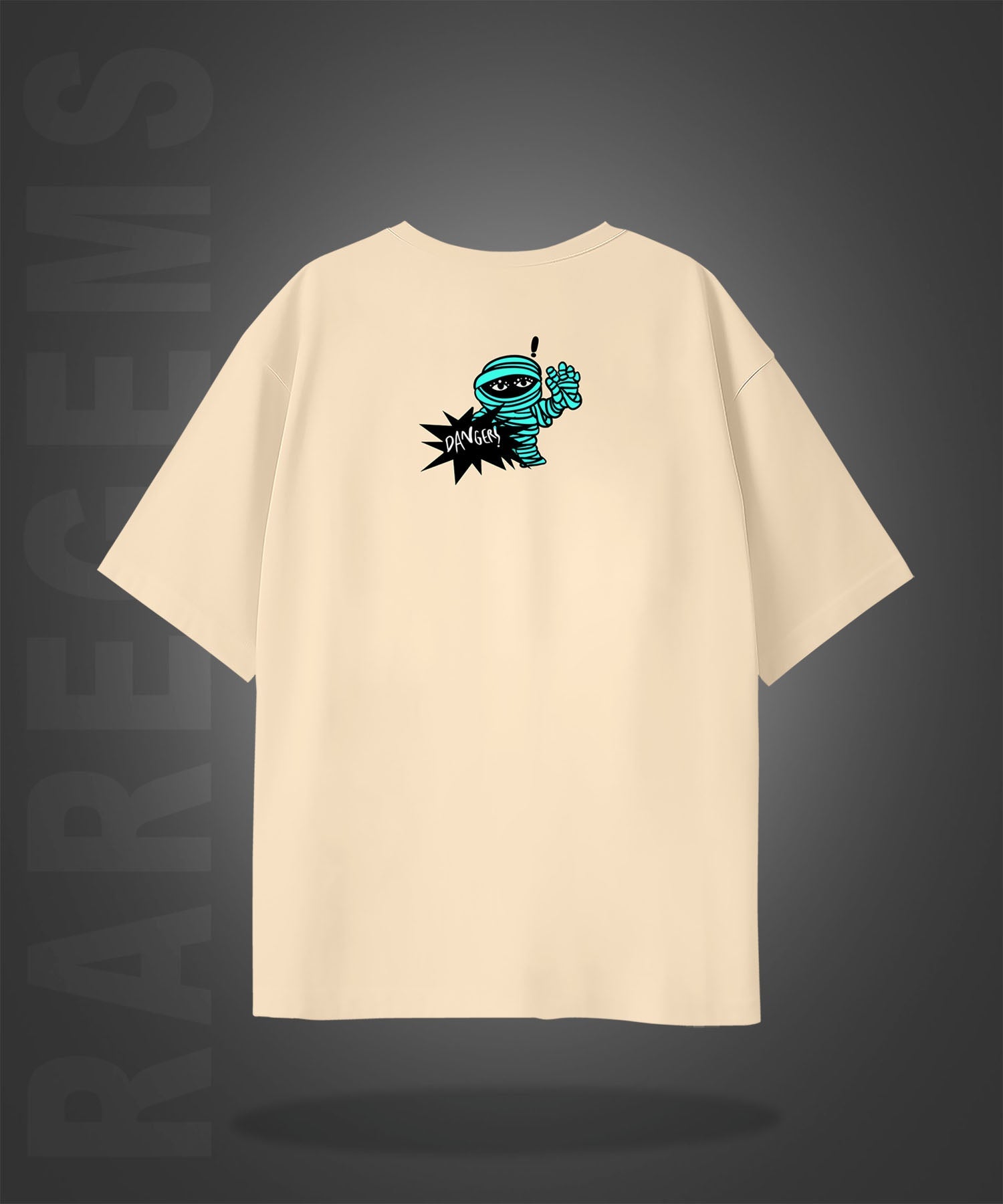 Beige Half Sleeve Round Neck Ghostly Elements Printed Oversized T-Shirt