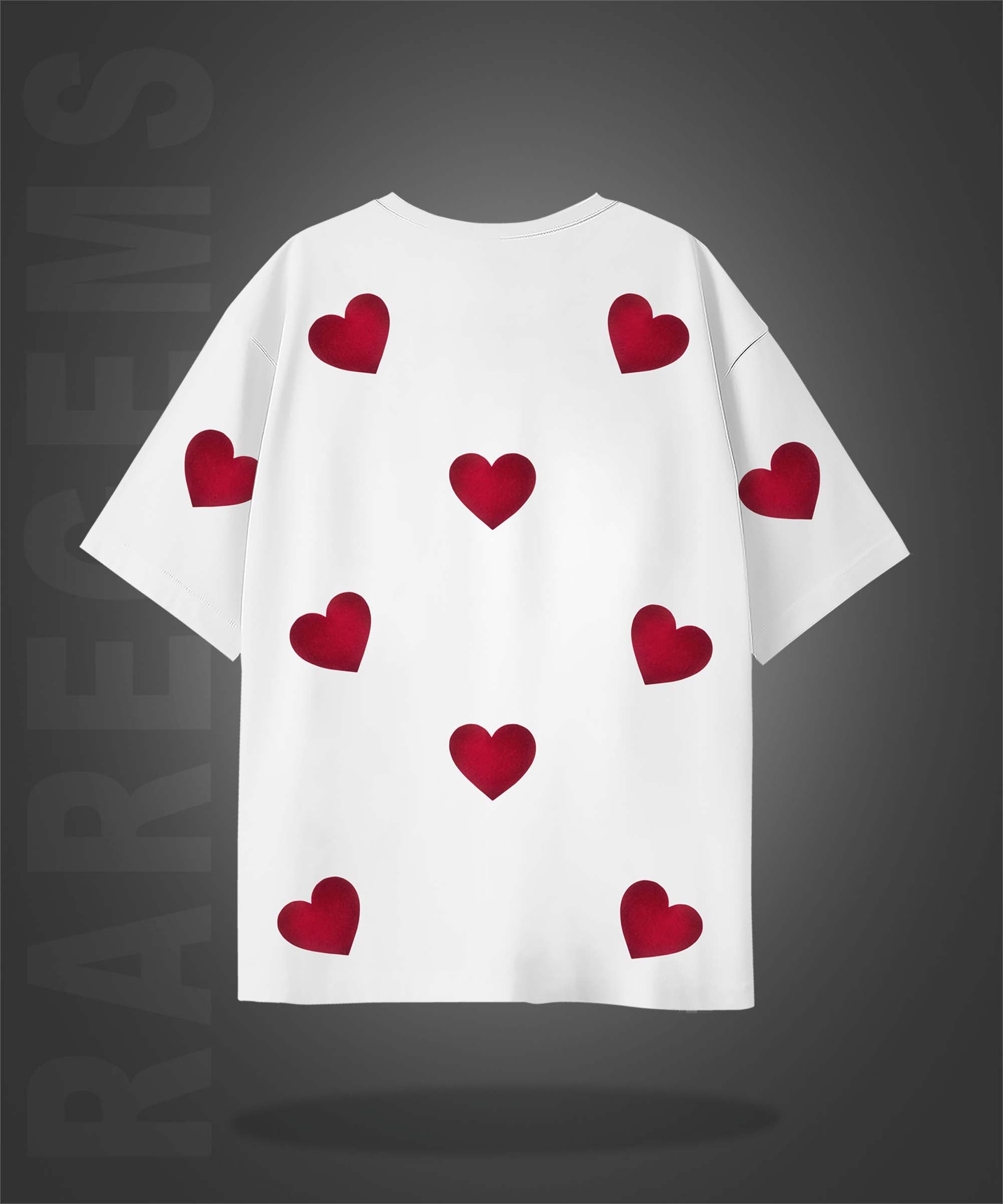 Off White Half Sleeves Red Hearts Printed Oversized T-Shirt