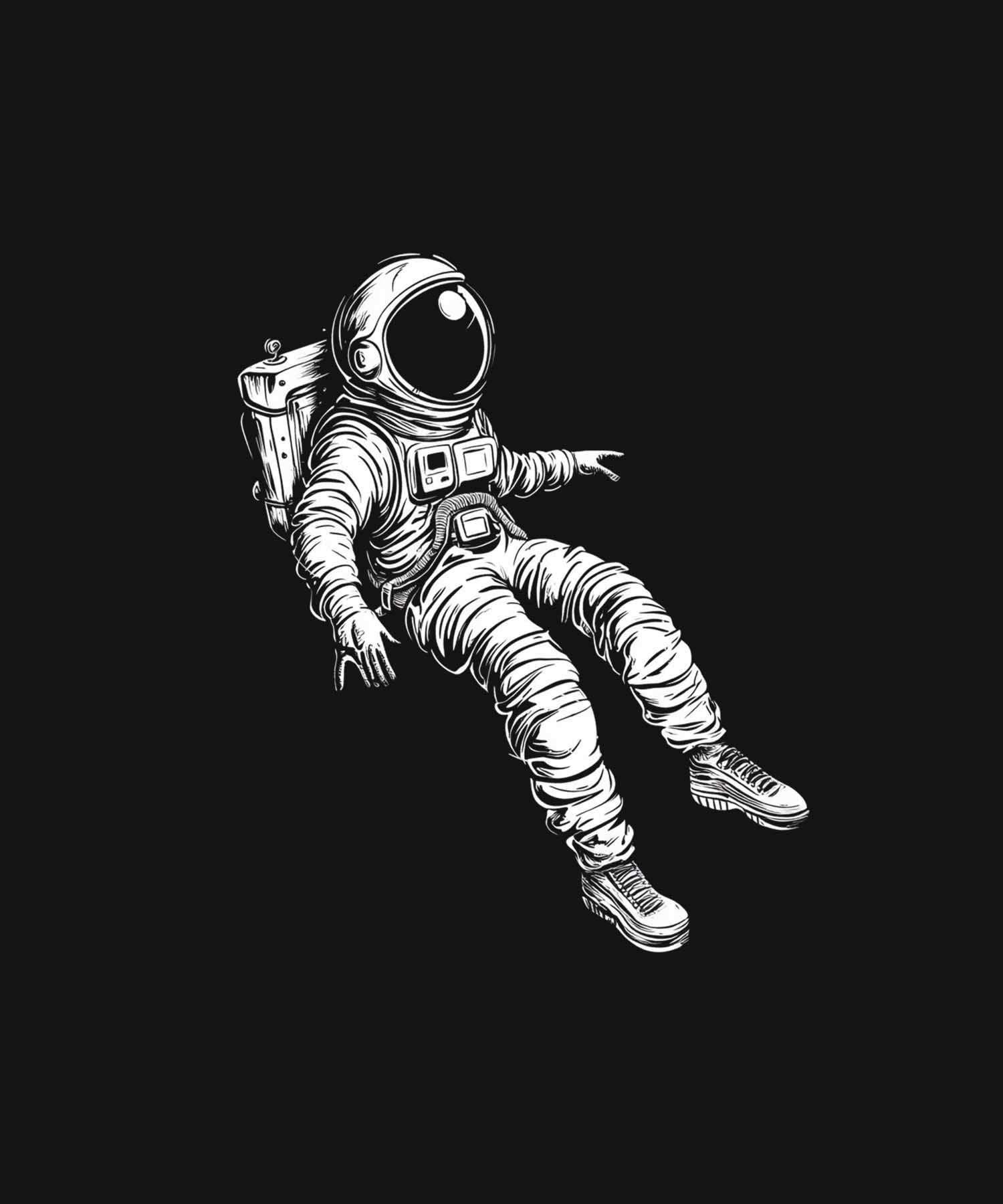 Black Half Sleeves Astronaut's Adventure Printed Oversized T-Shirt