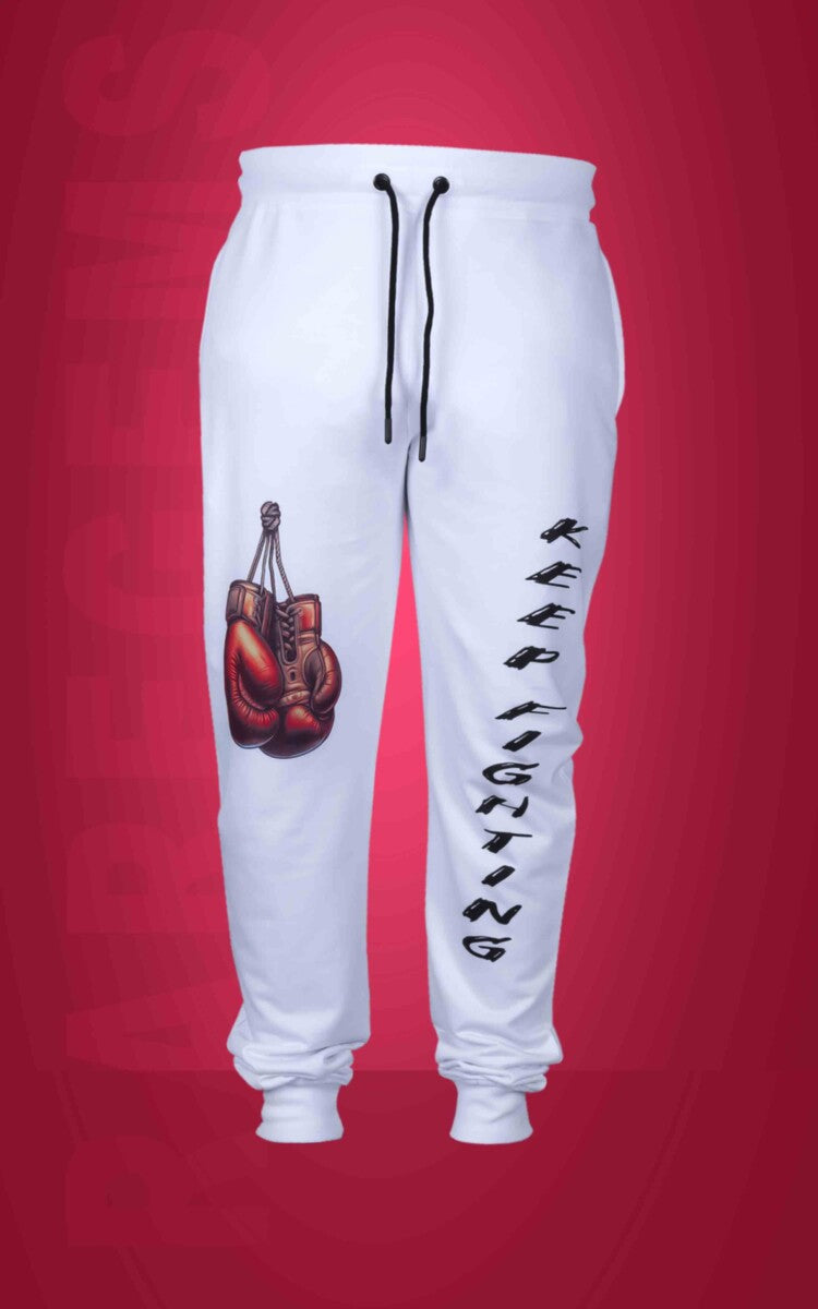White Boxing Gloves Printed Joggers
