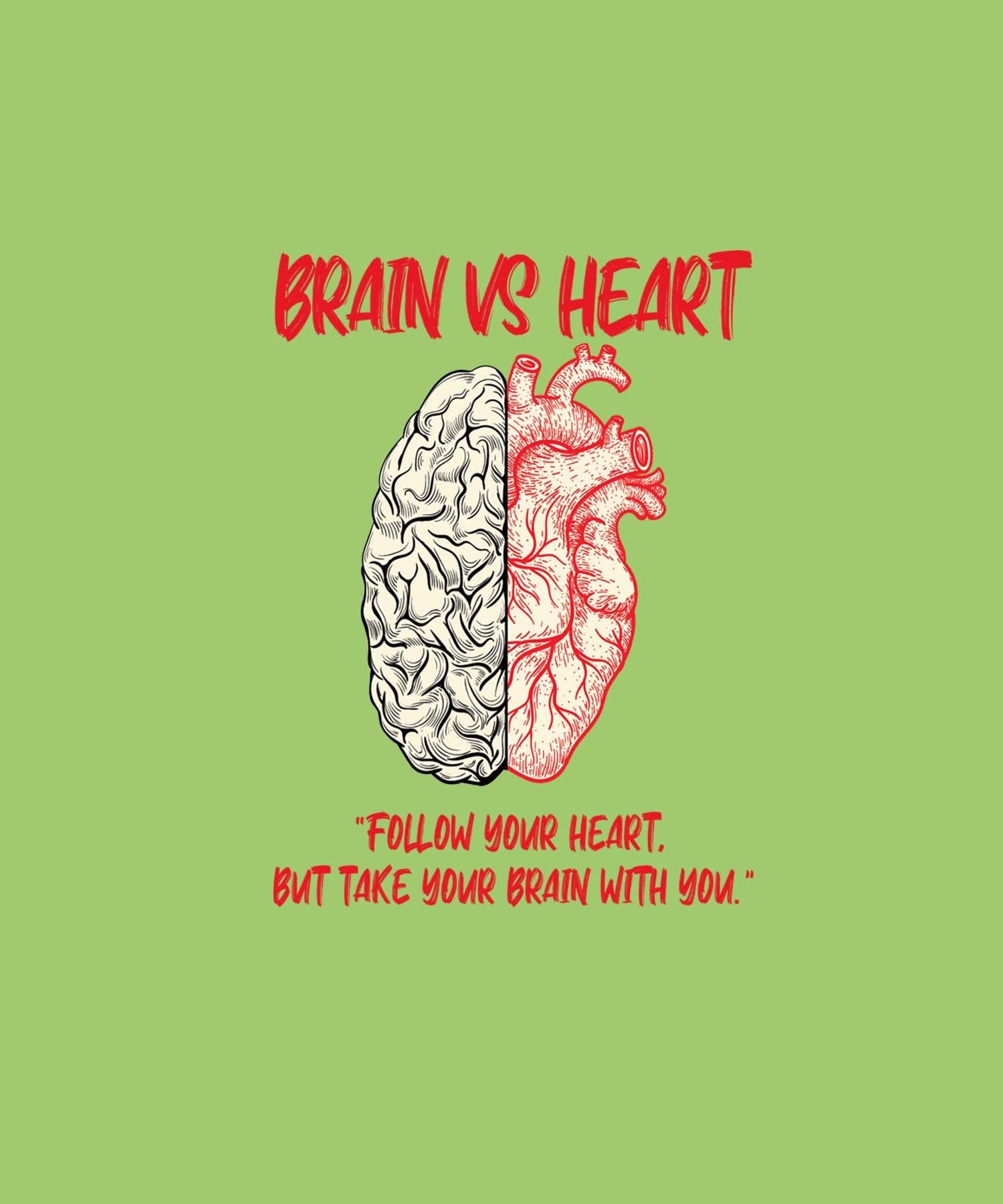 Lime Green Half Sleeves Brain Vs Heart Printed Oversized T-Shirt