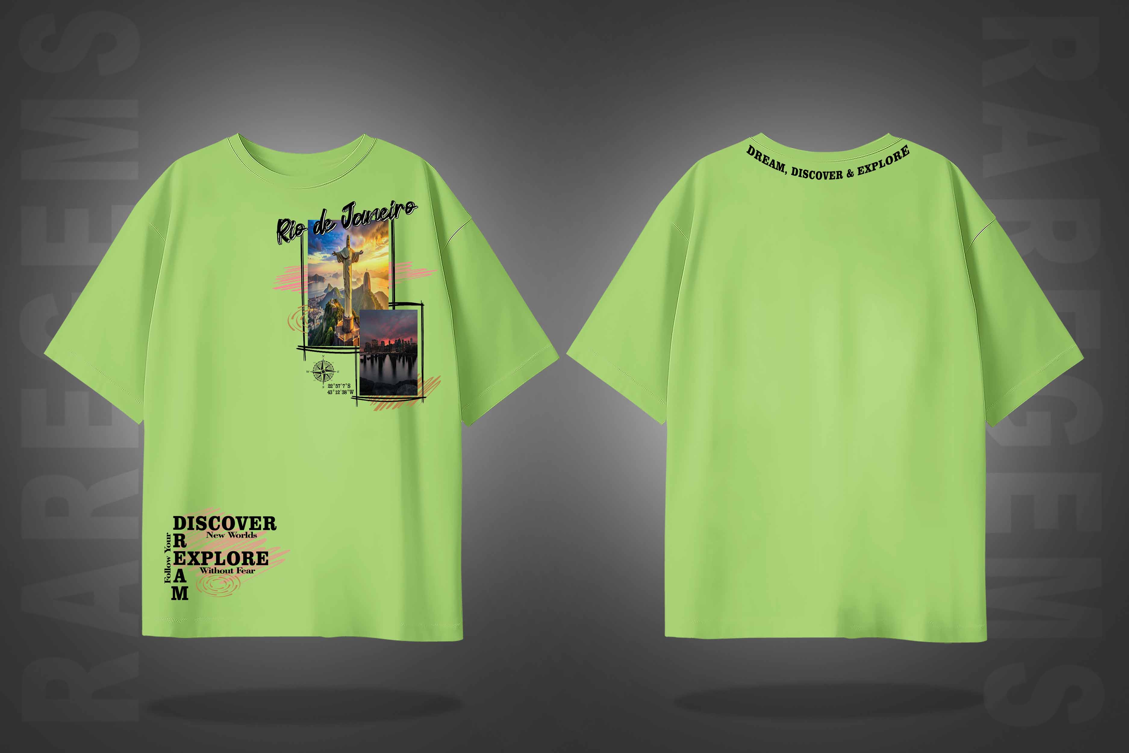 Lime Green Half Sleeves Dream Discover Explore Rio De Janeiro Printed Oversized T-Shirt