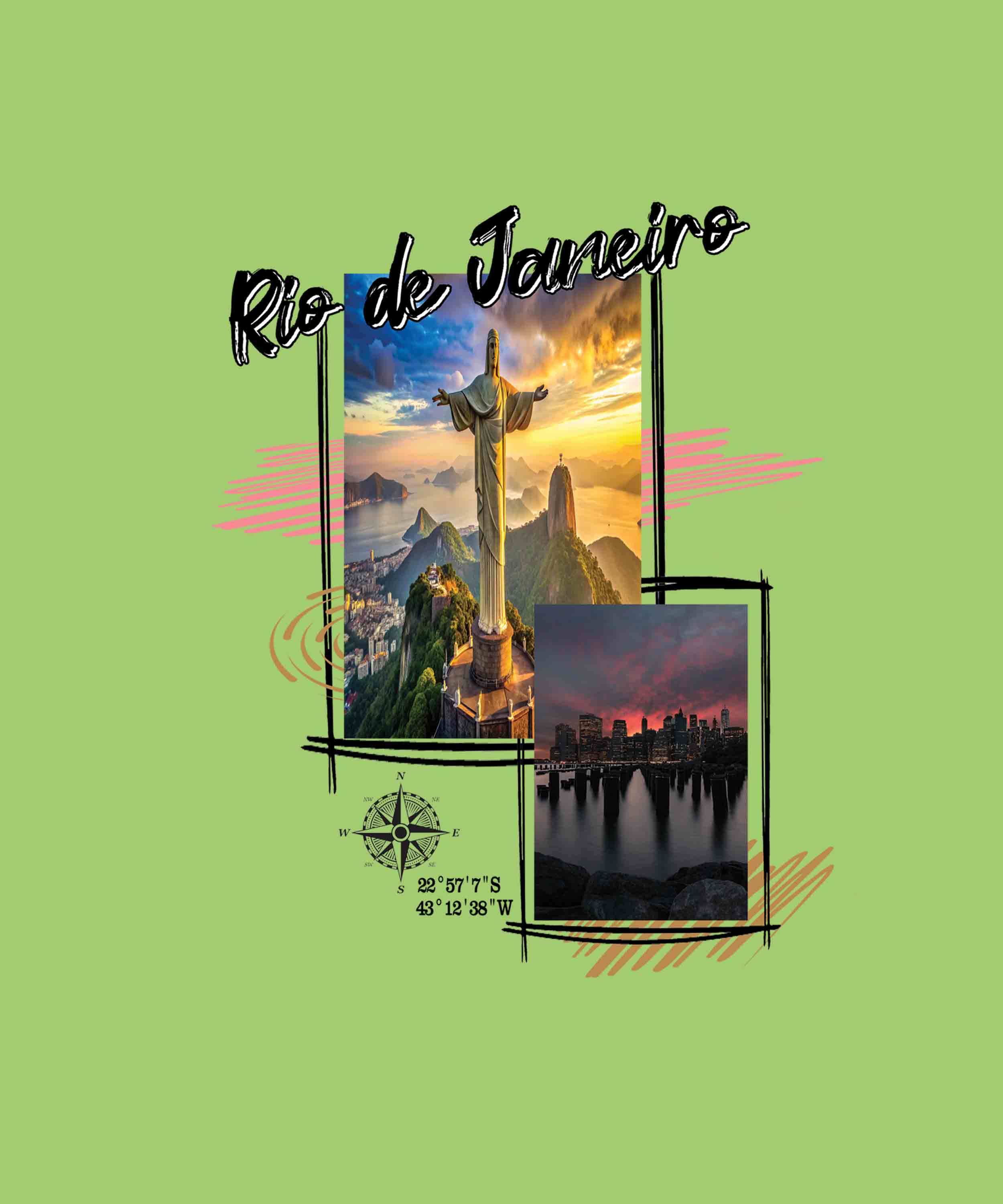 Lime Green Half Sleeves Dream Discover Explore Rio De Janeiro Printed Oversized T-Shirt