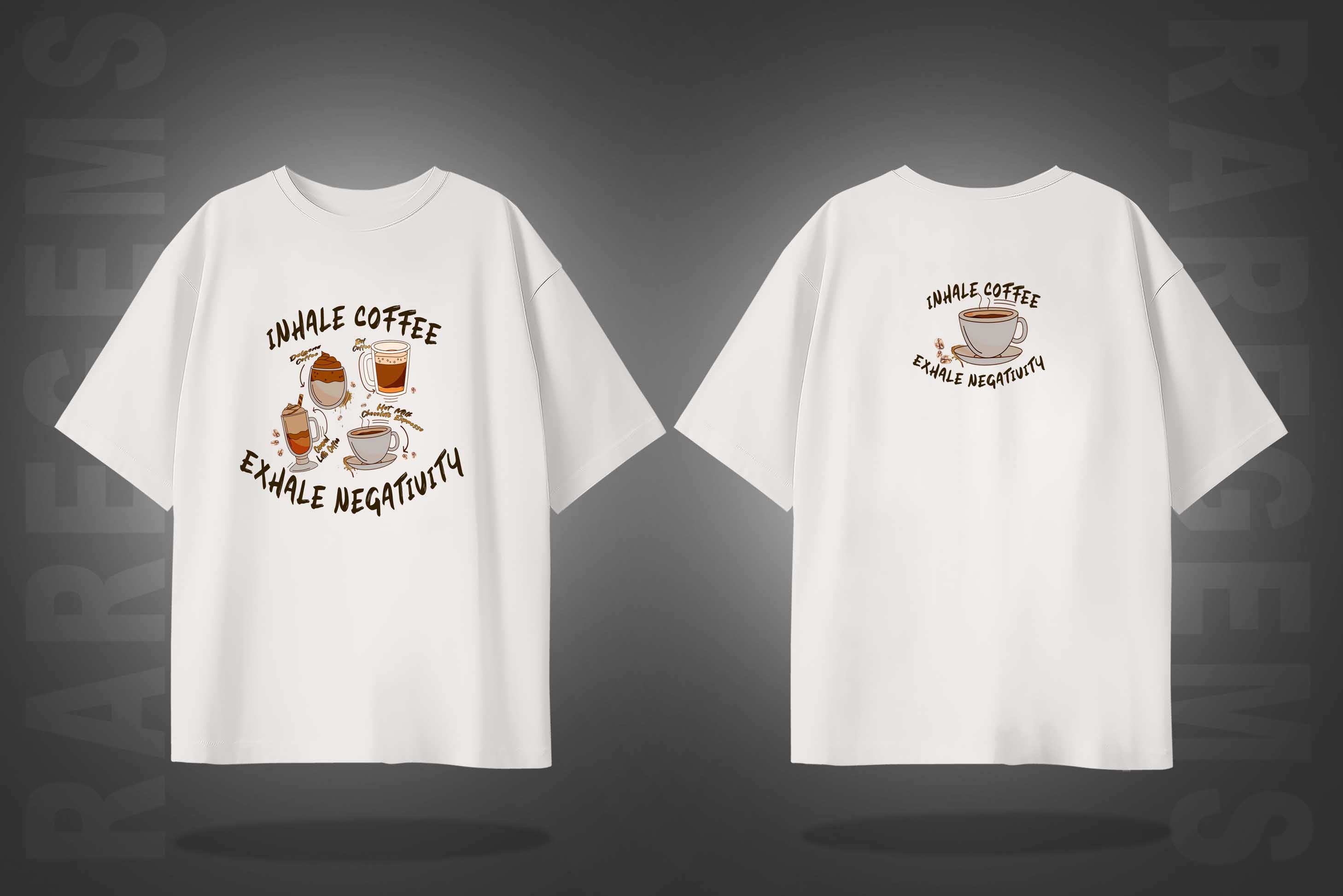Off White Half Sleeves Inhale Coffee Exhale Negativity Printed Oversized T-Shirt