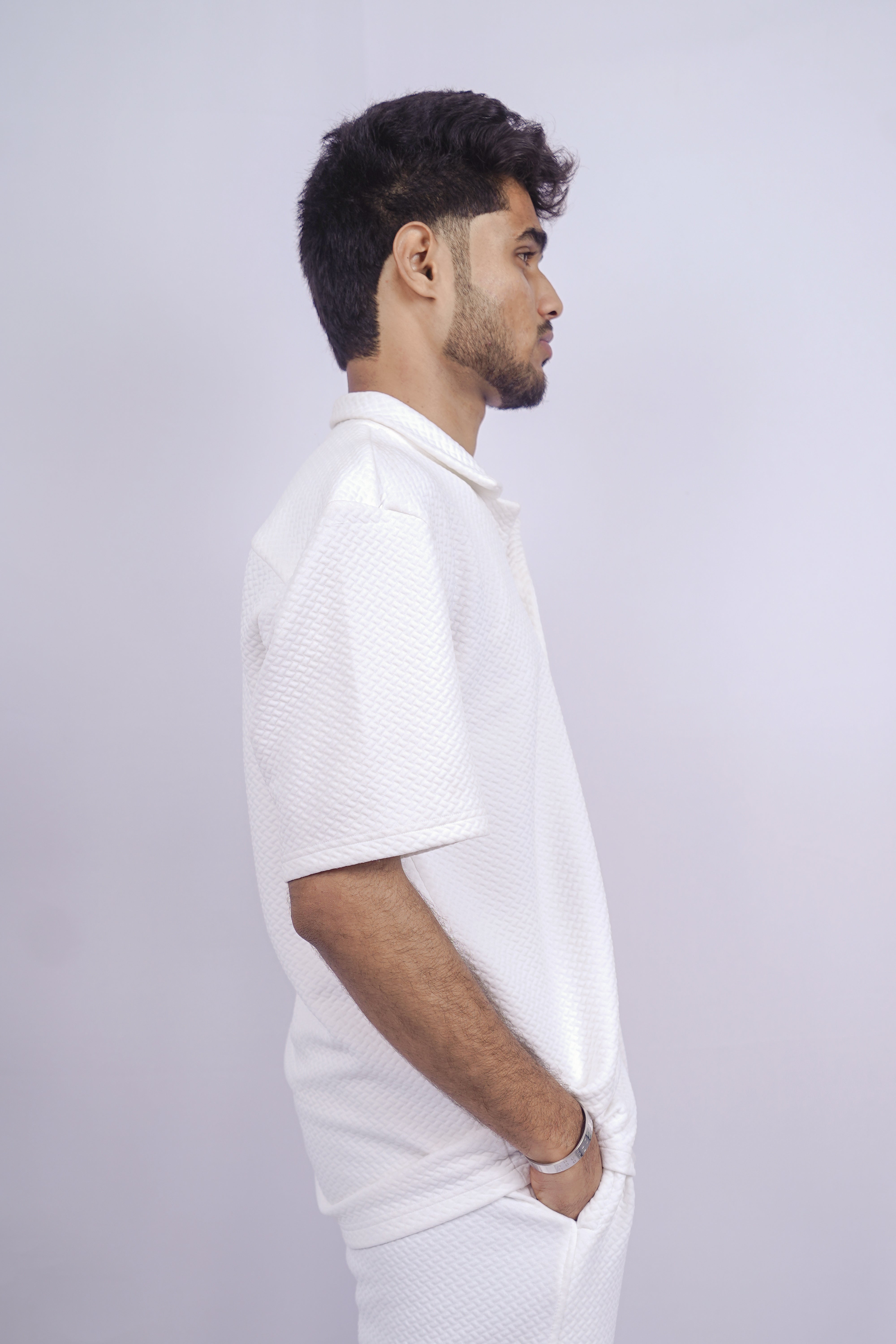 White Textured Bowling Shirt
