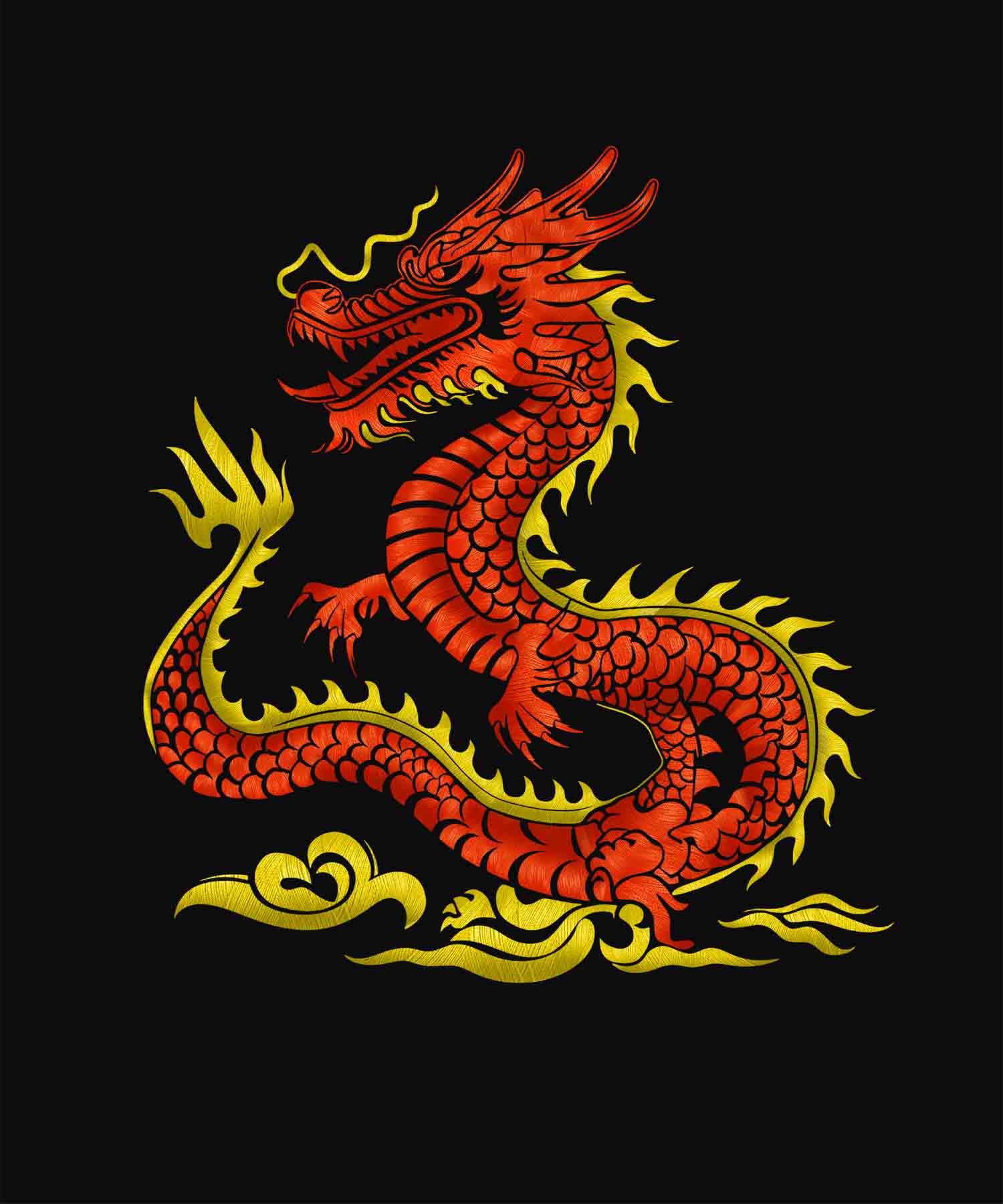 Black Half Sleeve Round Neck Red Dragon Embroidered Oversized T-Shirt