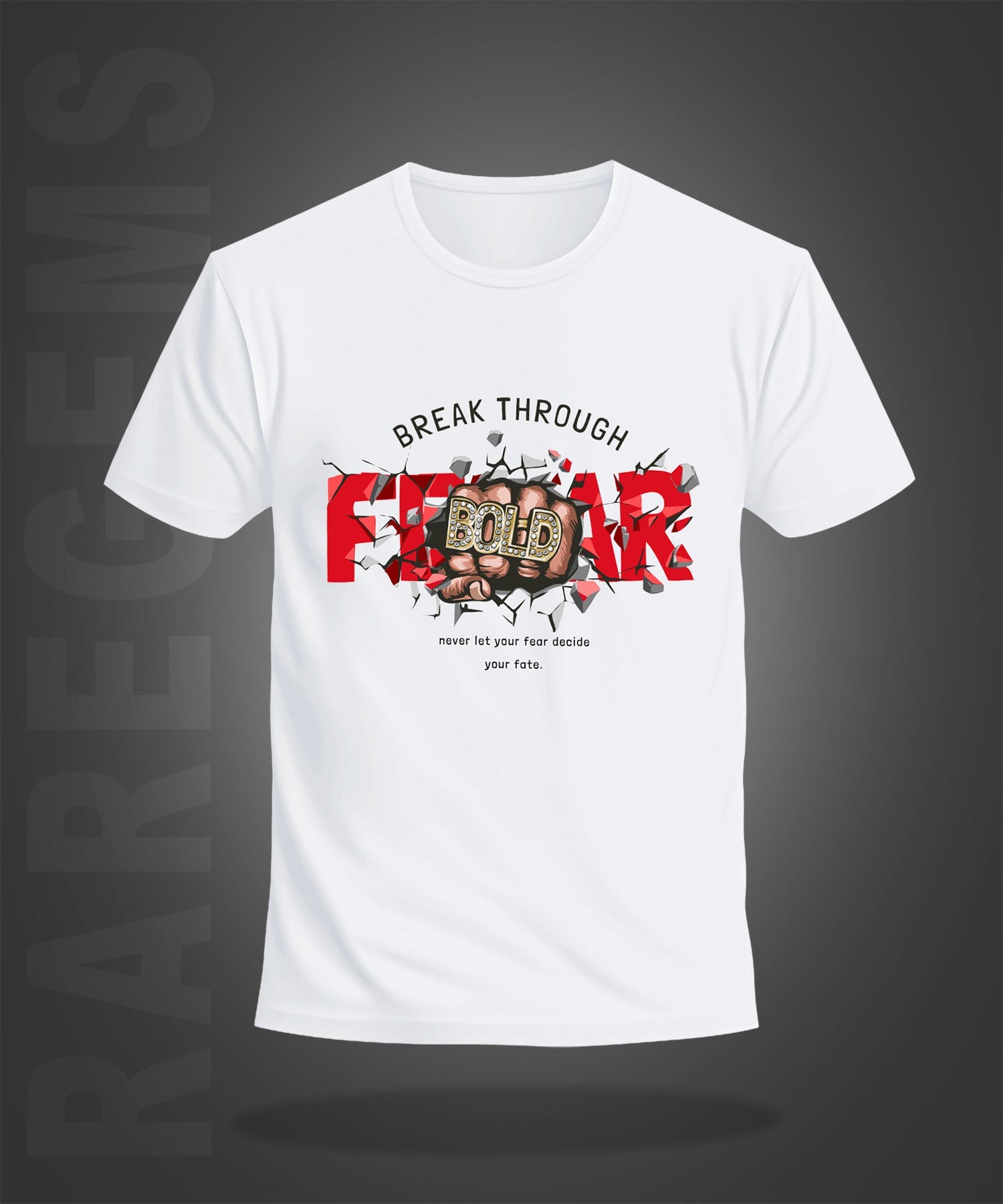 White Round Neck Half Sleeves Fear And Bold Printed Regular T-Shirt