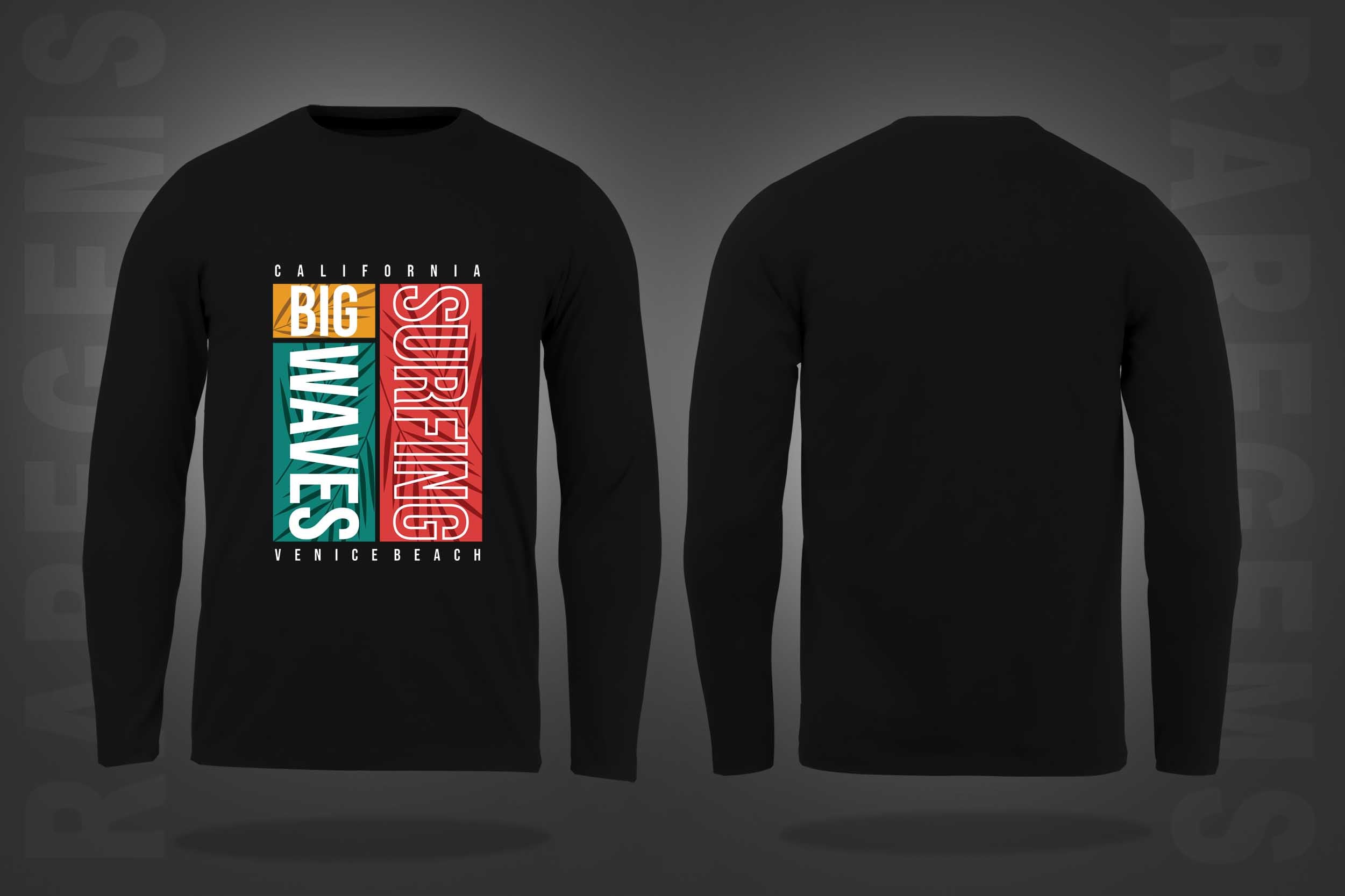 Black Round Neck California Surfing Printed Full Sleeves T-Shirt