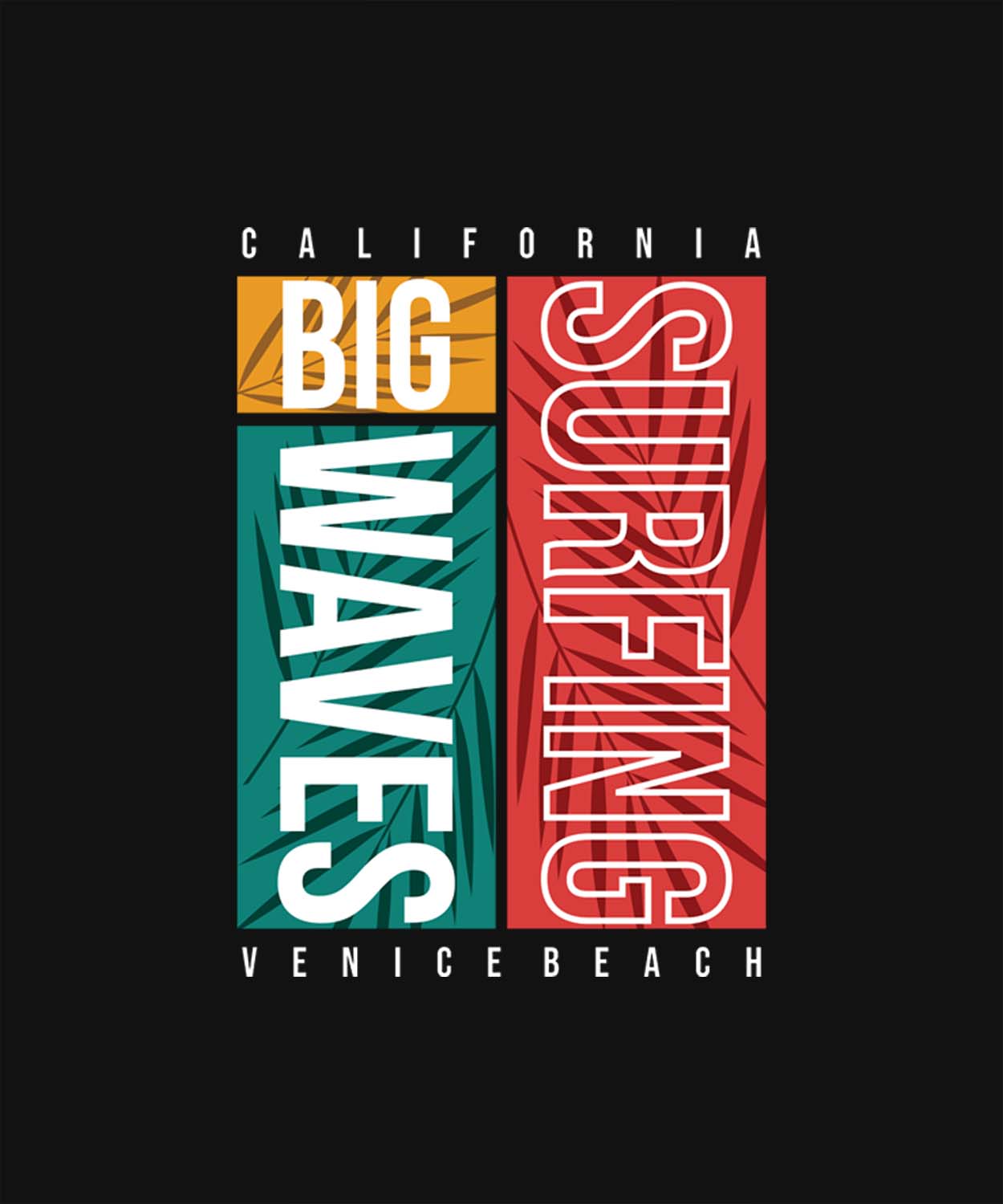 Black Half Sleeve Round Neck California Surfing Printed Oversized T-Shirt