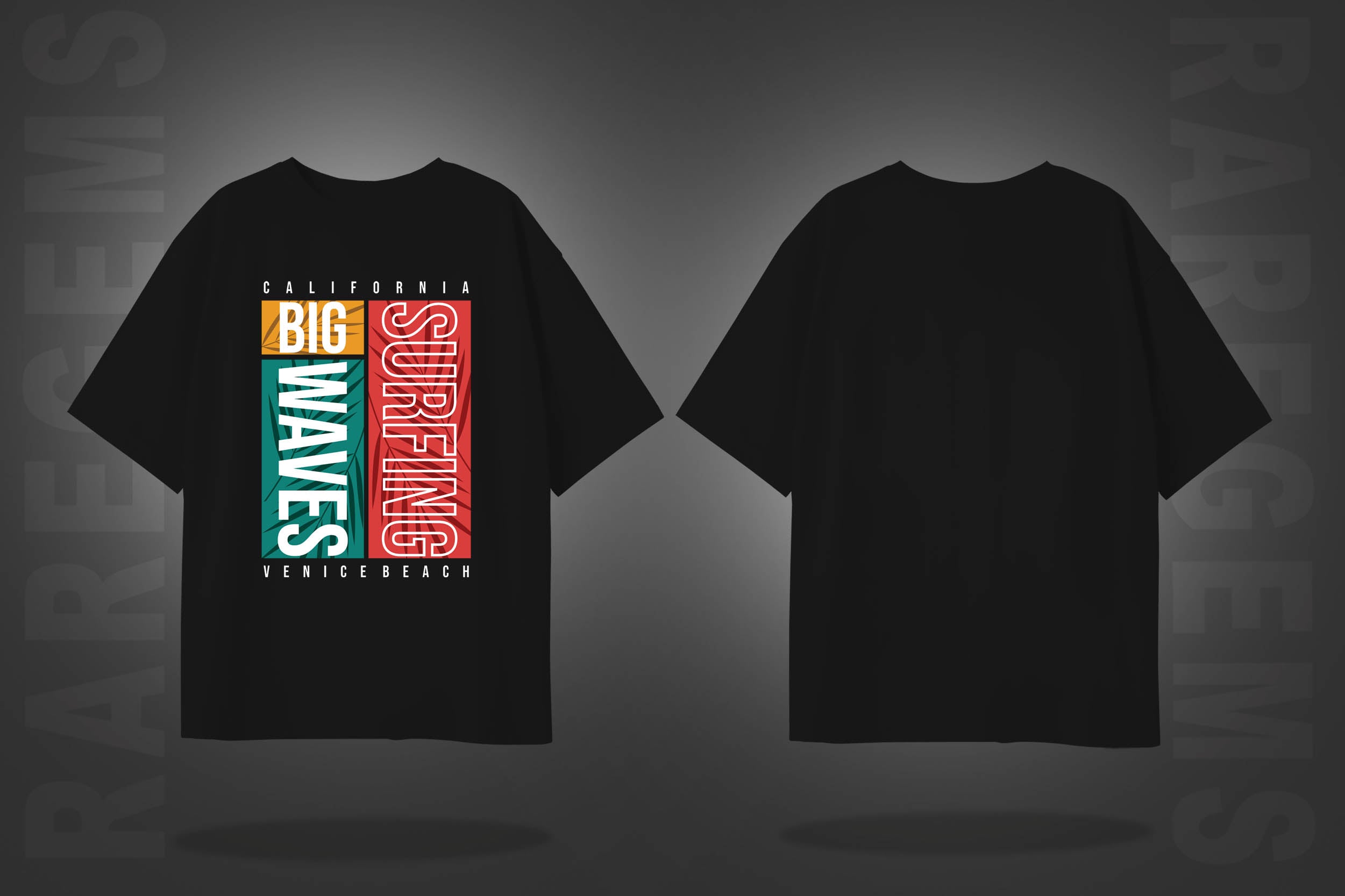 Black Half Sleeve Round Neck California Surfing Printed Oversized T-Shirt