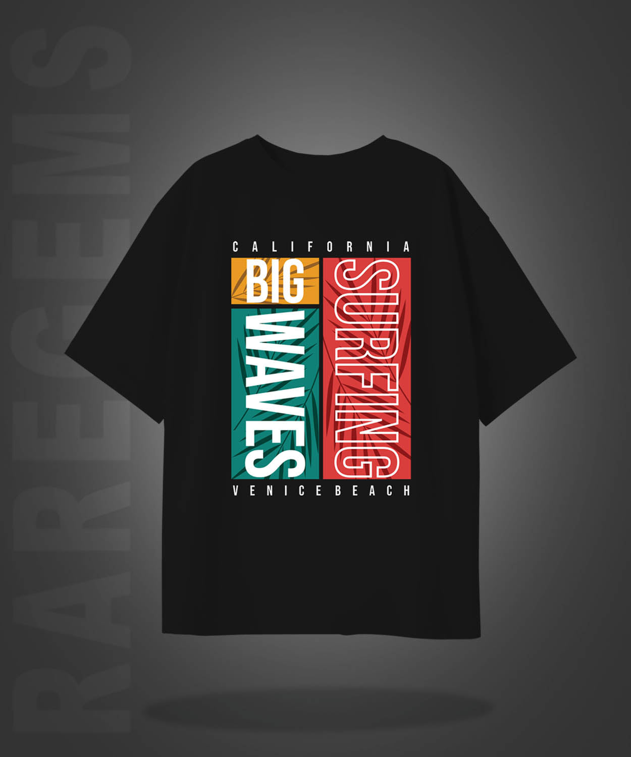 Black Half Sleeve Round Neck California Surfing Printed Oversized T-Shirt