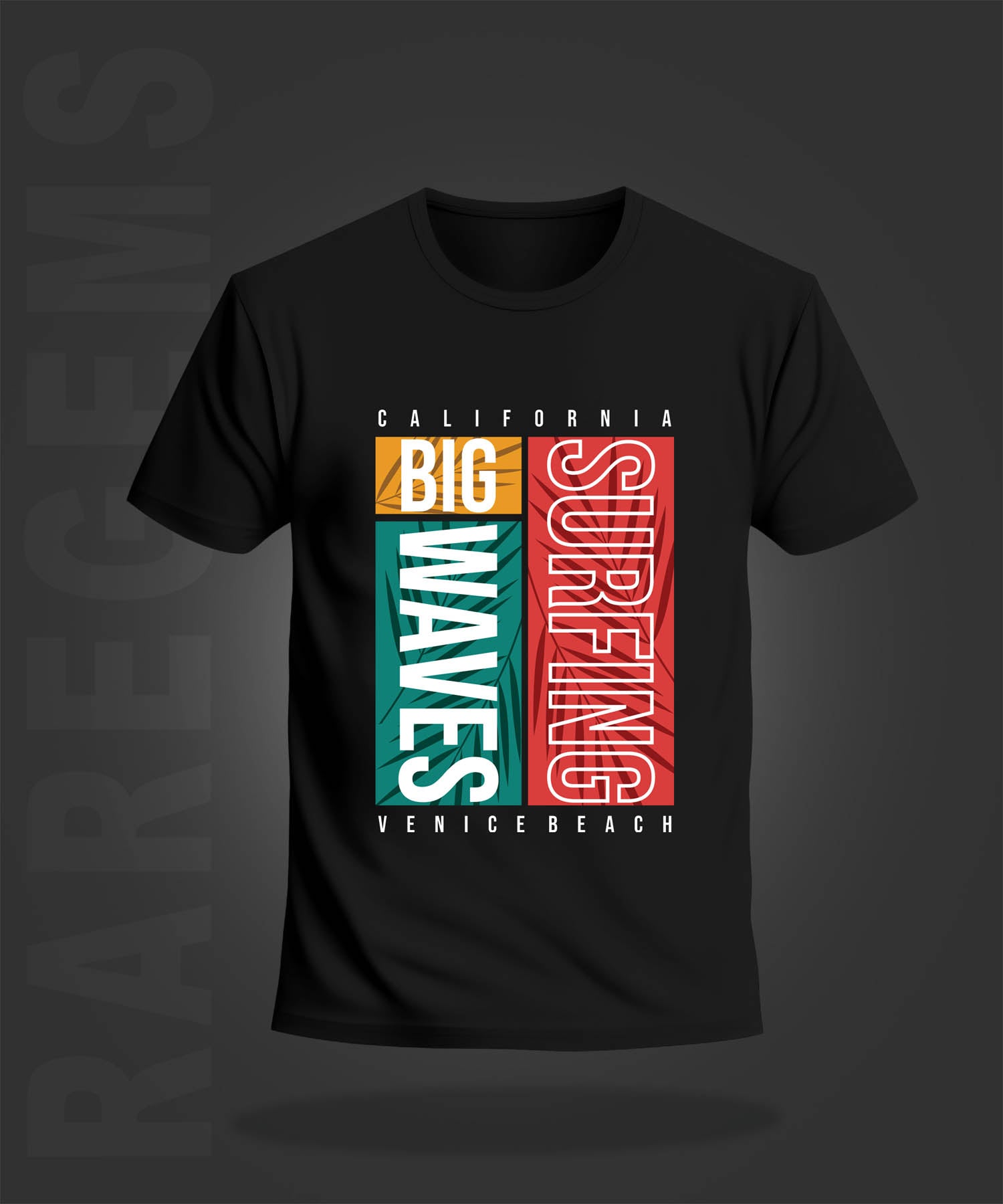 Black Round Neck Half Sleeves California Surfing Printed Regular T-Shirt