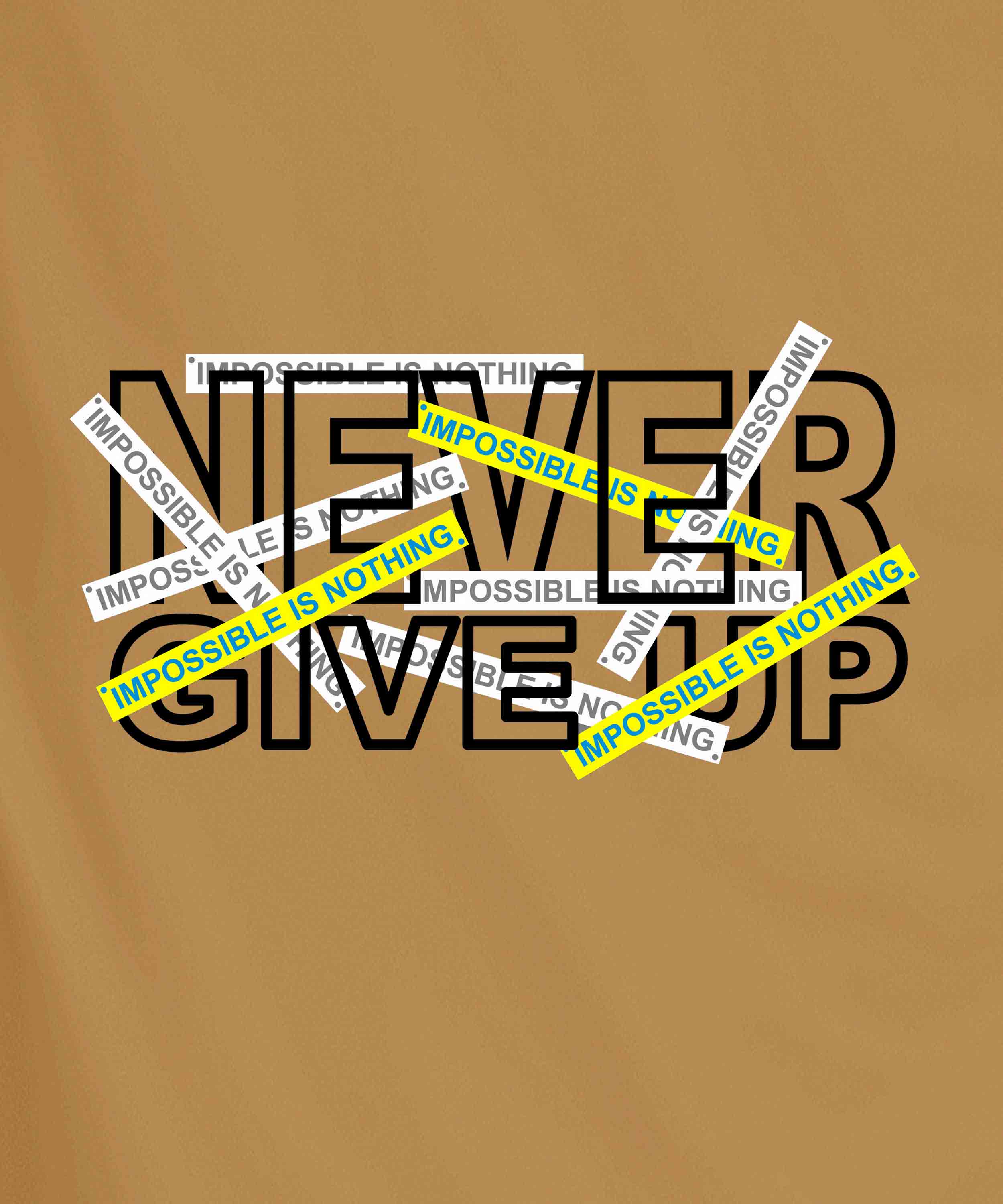 Beige Half Sleeves Round Neck Never Give Up Printed Regular T-Shirt