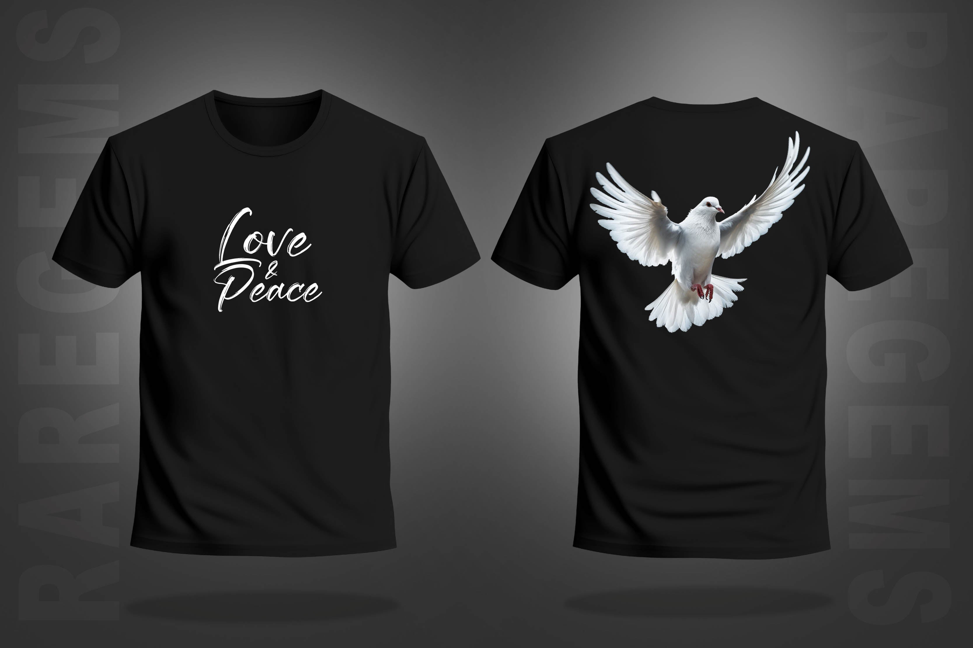 Black Half Sleeve Dove Love And Peace Printed Regular T-Shirt