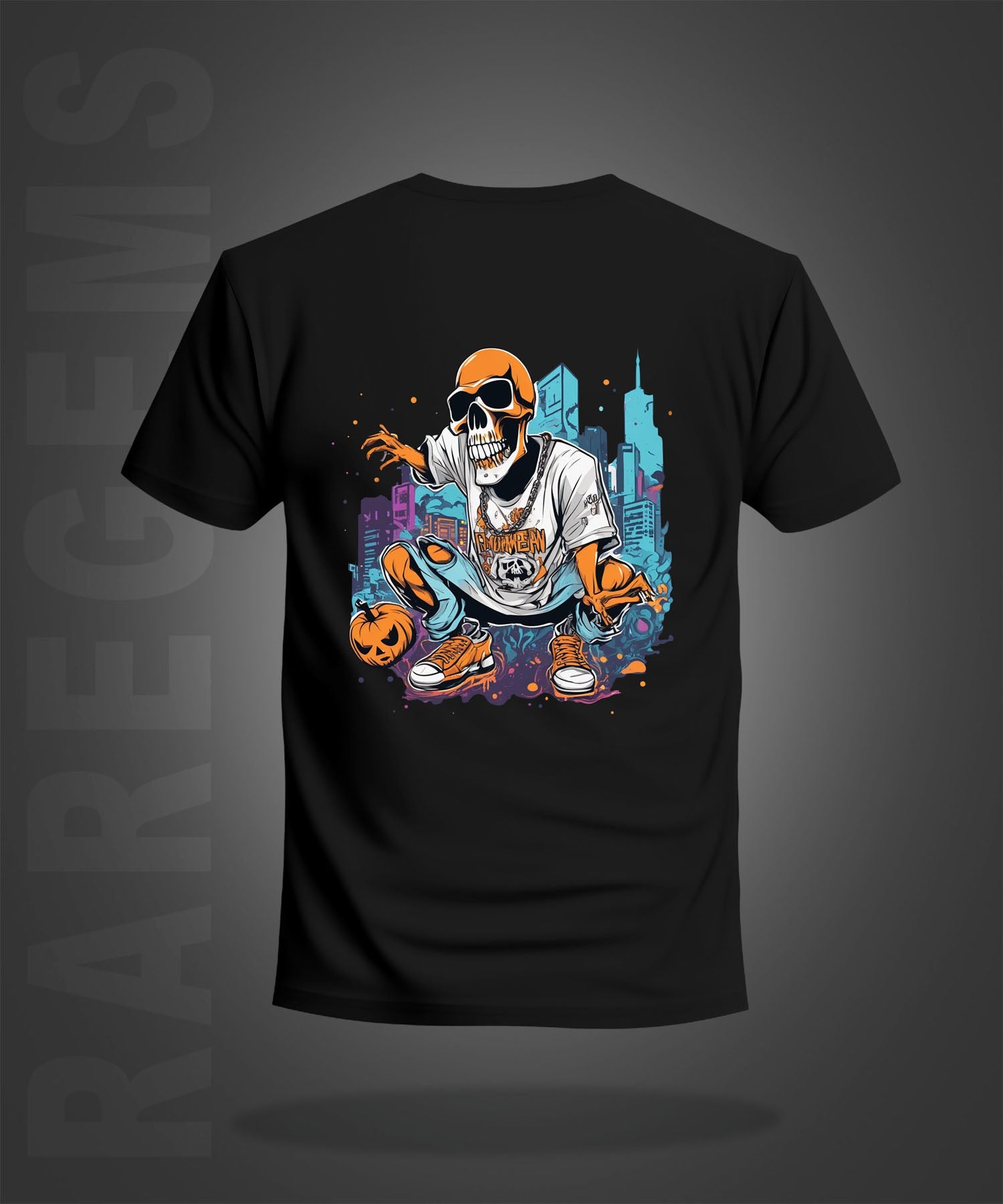 Black Half Sleeves Round Neck Urban Skeleton Printed Regular T-Shirt