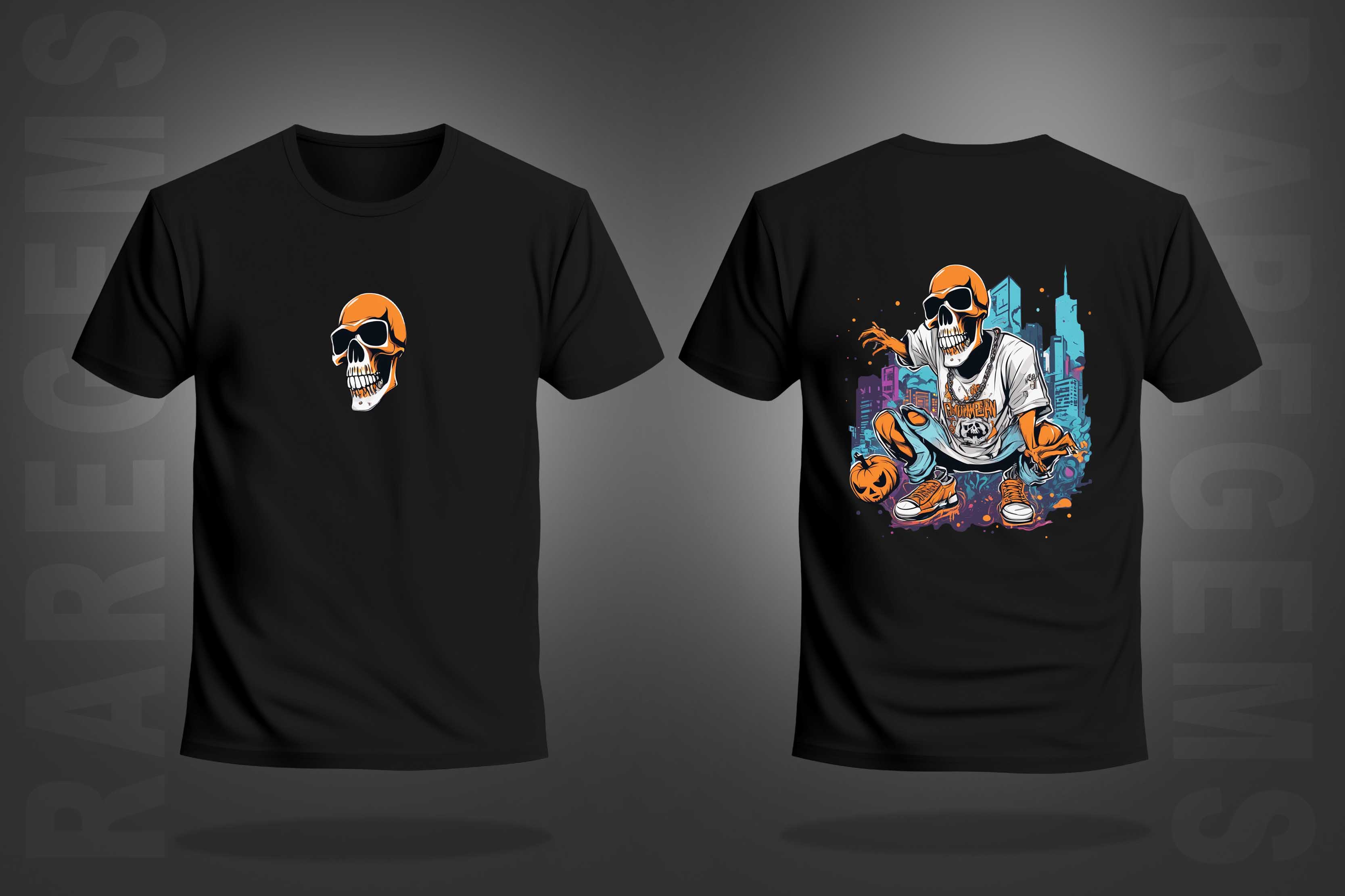 Black Half Sleeves Round Neck Urban Skeleton Printed Regular T-Shirt