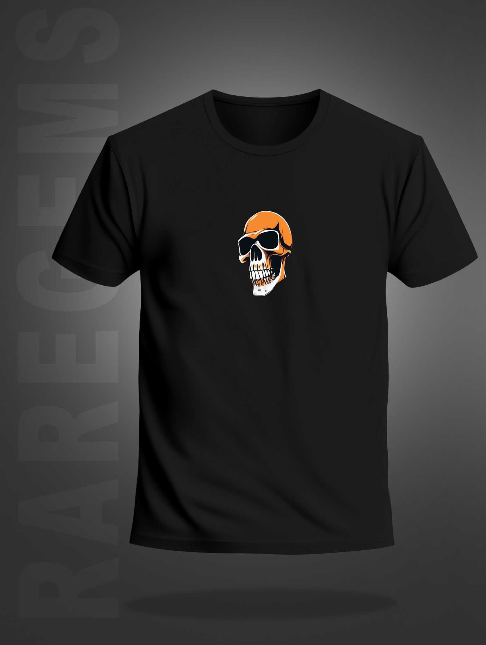 Black Half Sleeves Round Neck Urban Skeleton Printed Regular T-Shirt