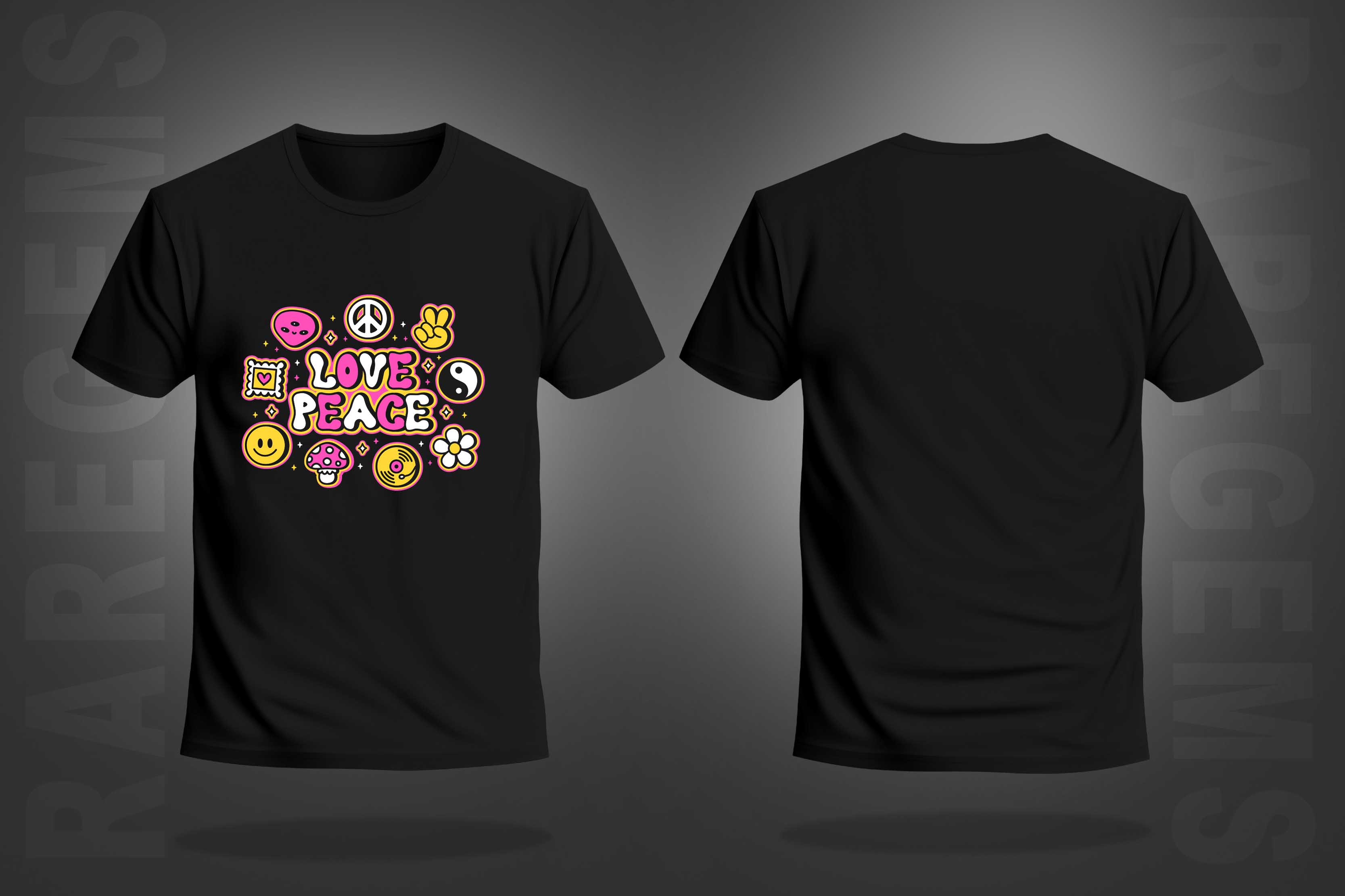 Black Half Sleeves Round Neck Love And Peace Printed Regular T-Shirt