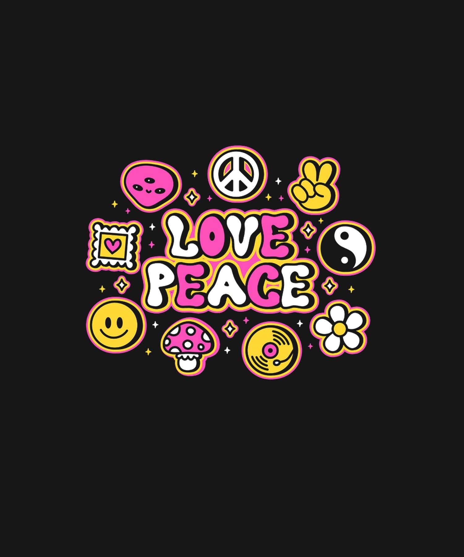 Black Half Sleeves Round Neck Love And Peace Printed Regular T-Shirt