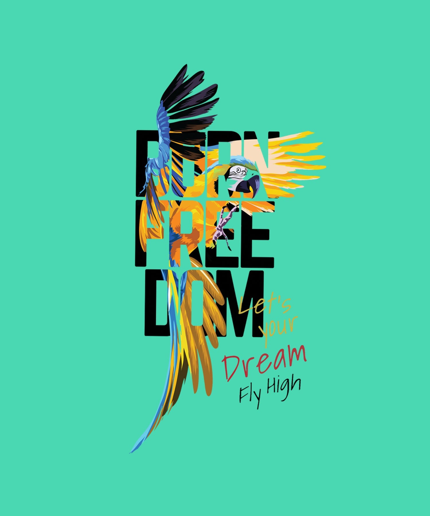 Mint Green Half Sleeve Freedom And Macaw Bird Printed Oversized T-Shirt