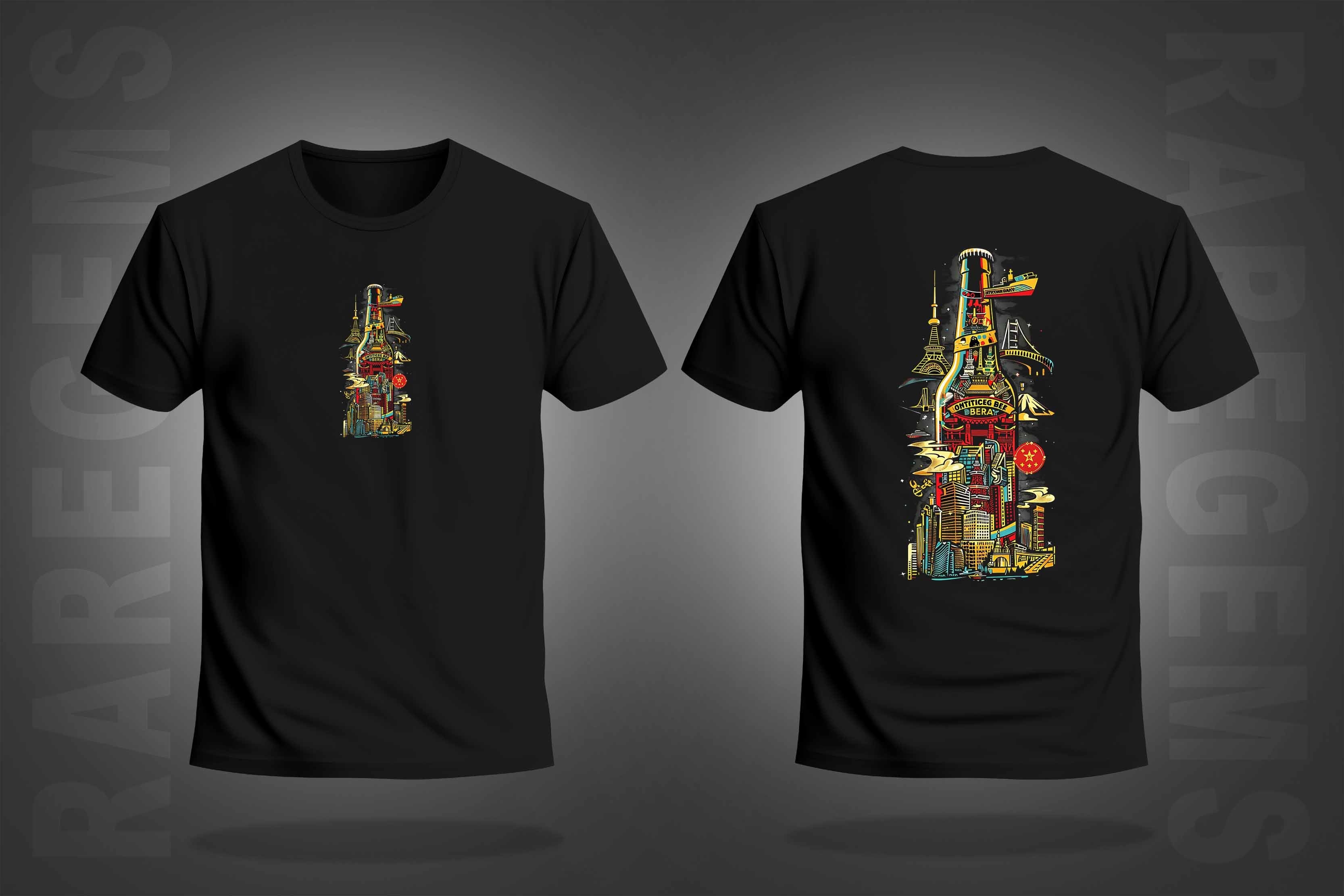 Black Half Sleeve Round Neck Buildings In Bottle Printed Regular T-Shirt