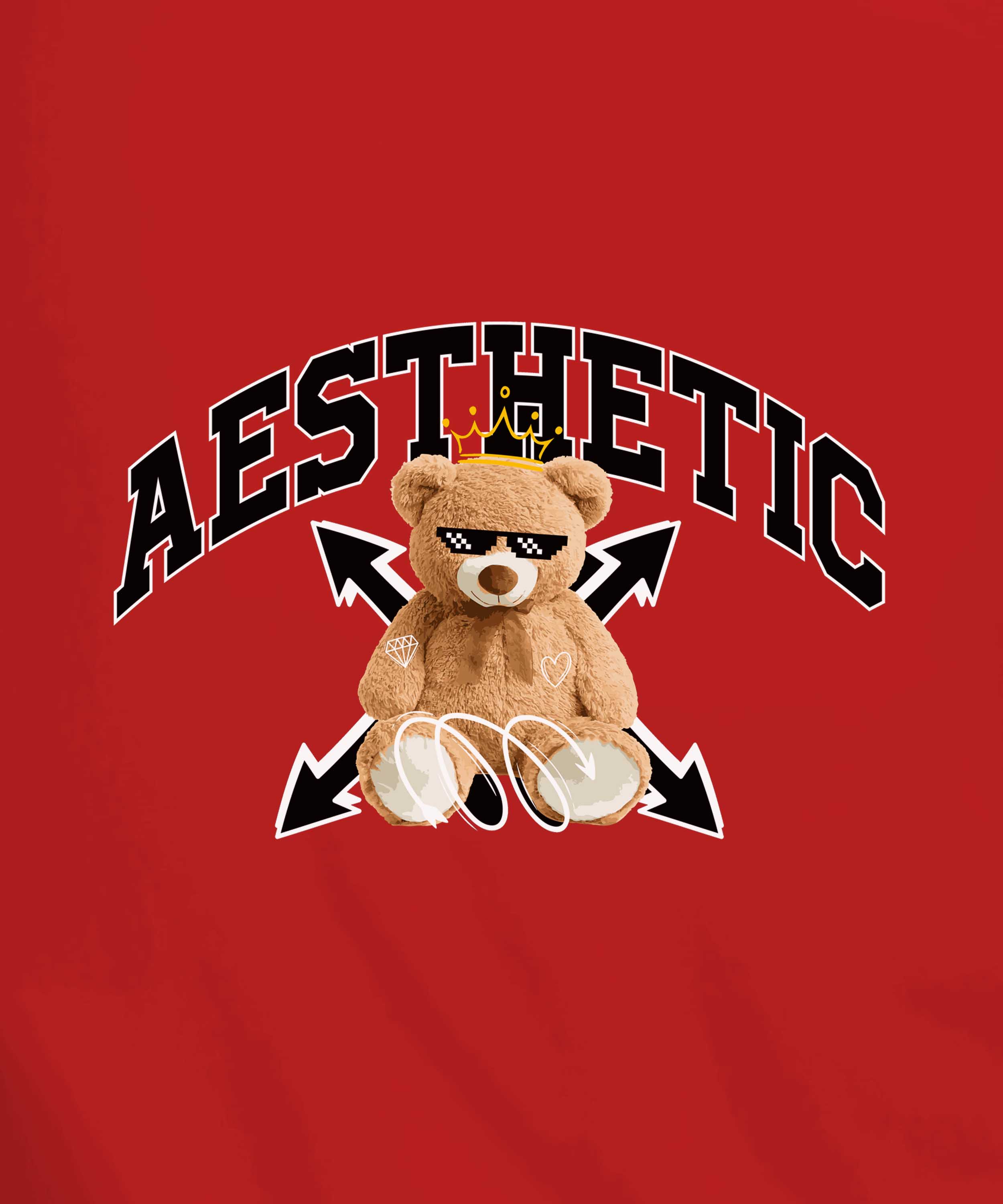 Red Half Sleeves Round Neck Aesthetic Cool Teddy Printed Regular T-Shirt