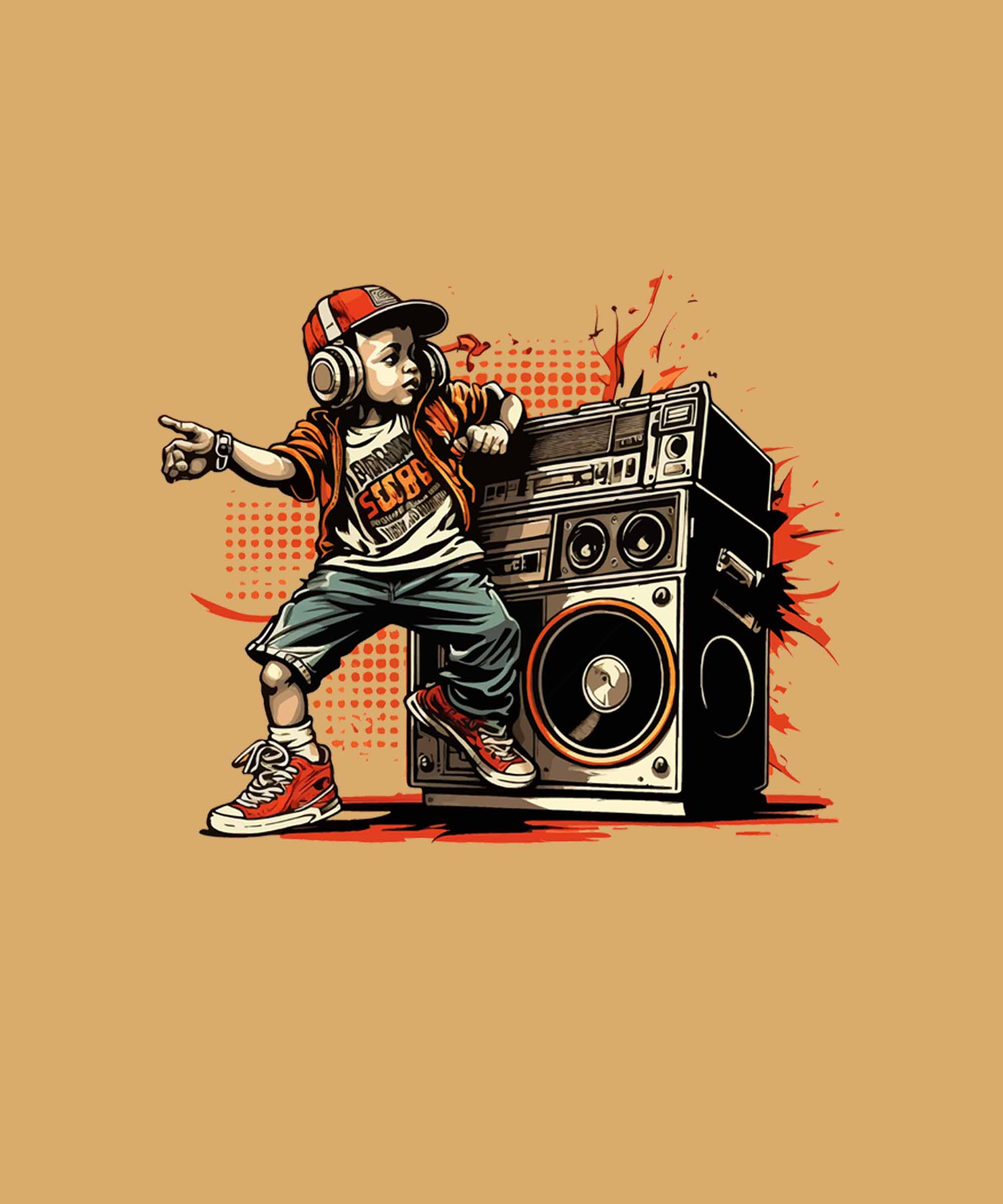 Beige Round Neck Hip Hop Boy Printed Full Sleeves T-Shirt