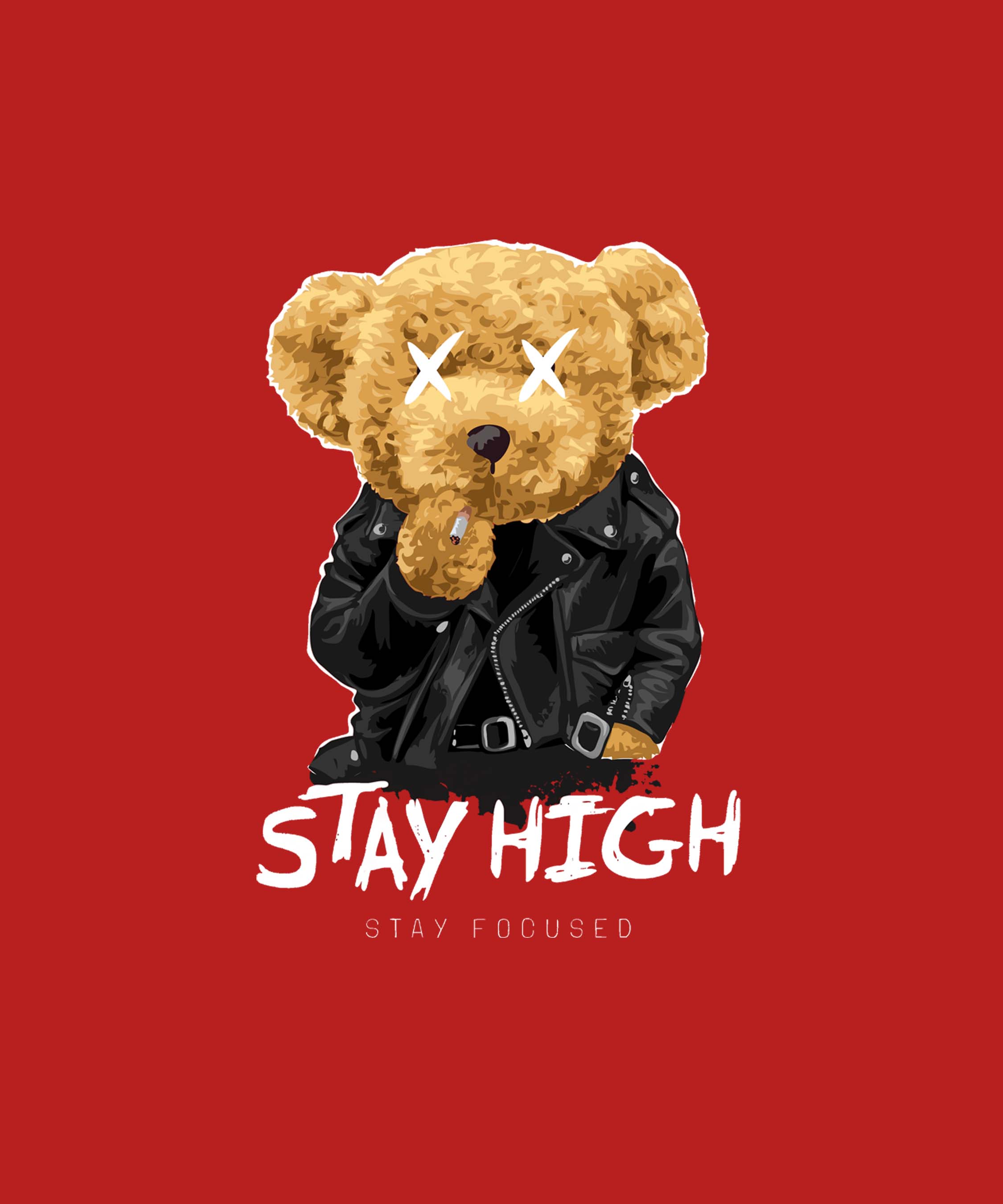 Red Half Sleeve Round Neck Stay High Teddy Printed Regular T-Shirt