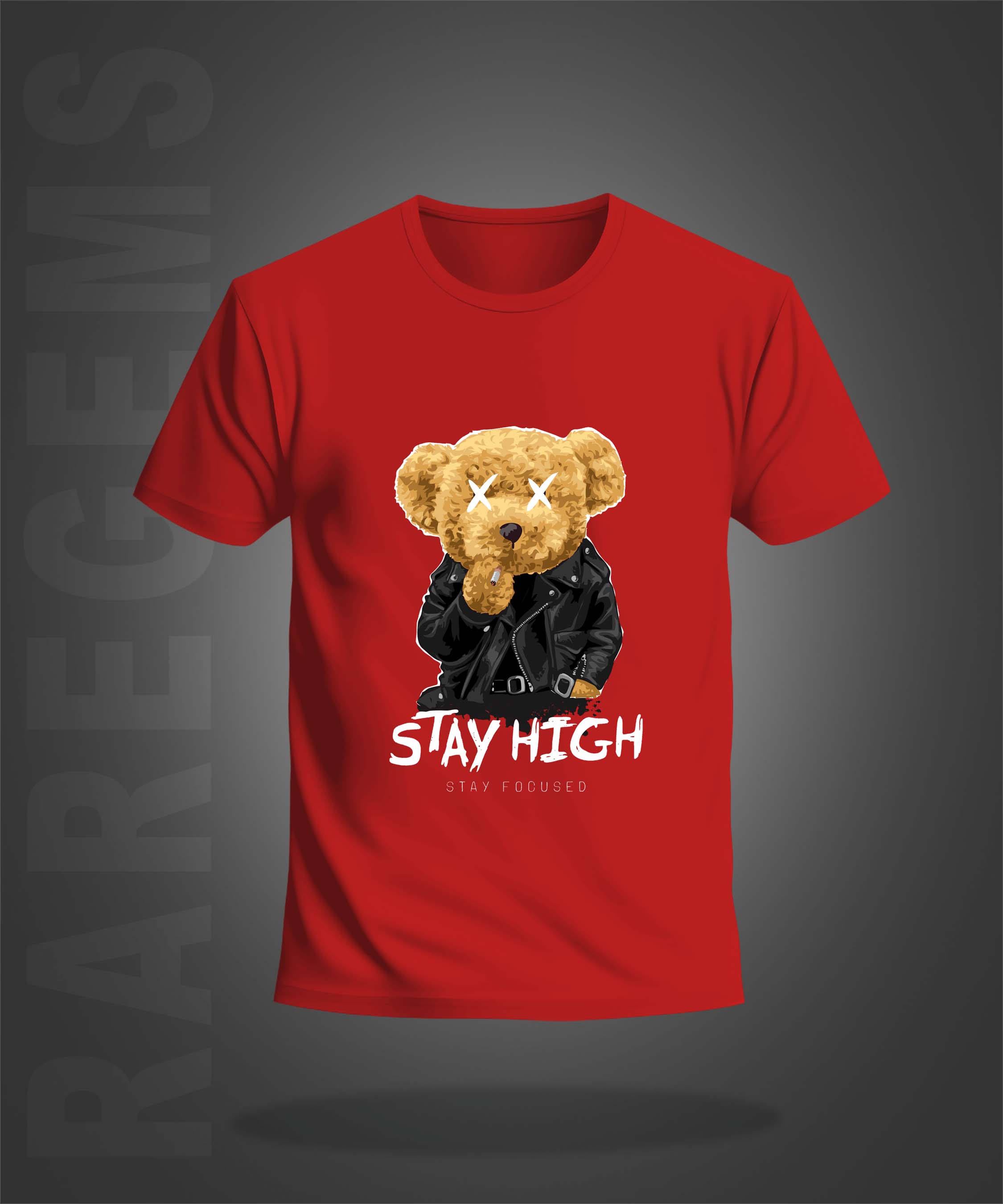 Red Half Sleeve Round Neck Stay High Teddy Printed Regular T-Shirt