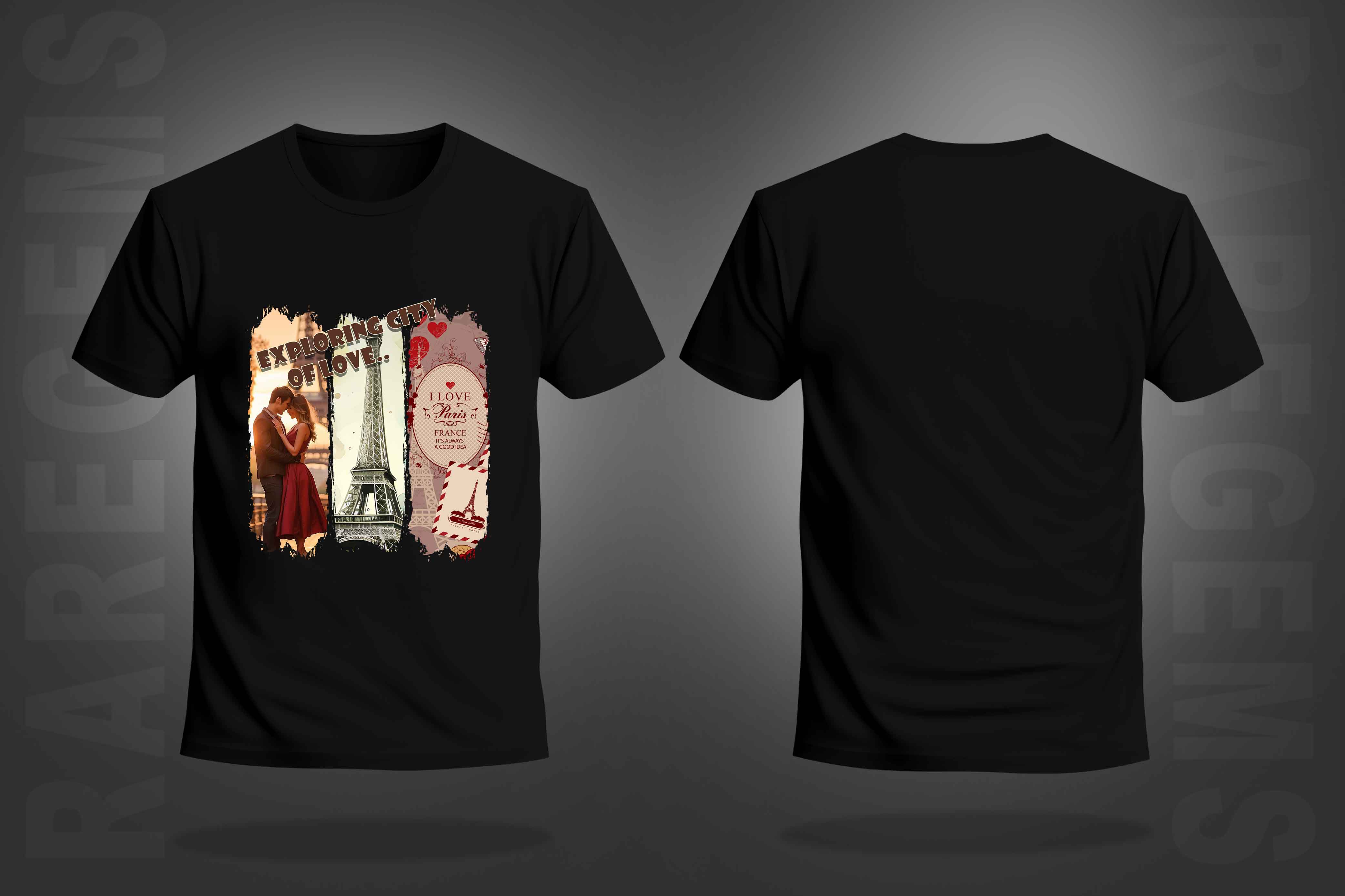 Black Half Sleeve Round Neck City Of Love Paris Printed Regular T-Shirt