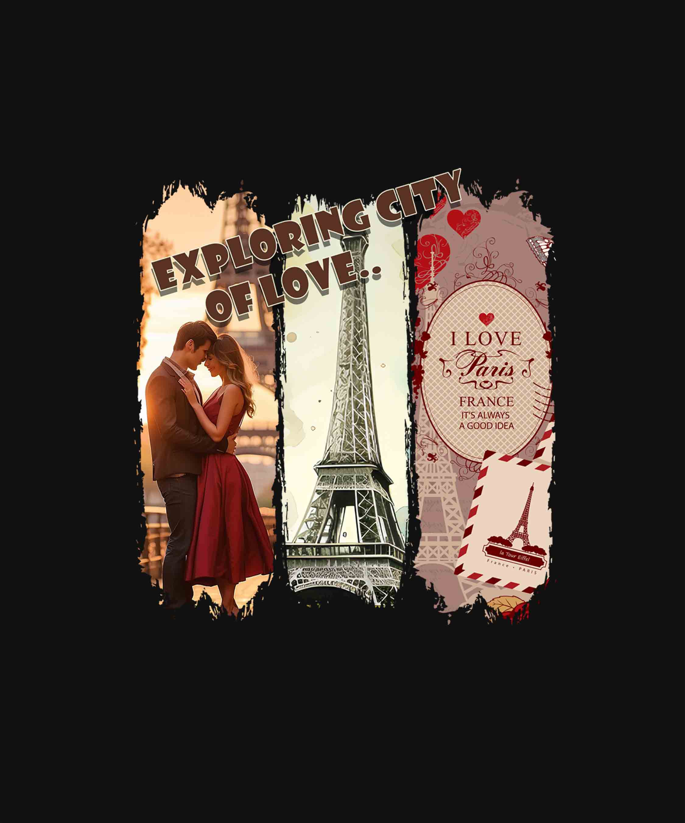 Black Half Sleeve Round Neck City Of Love Paris Printed Regular T-Shirt