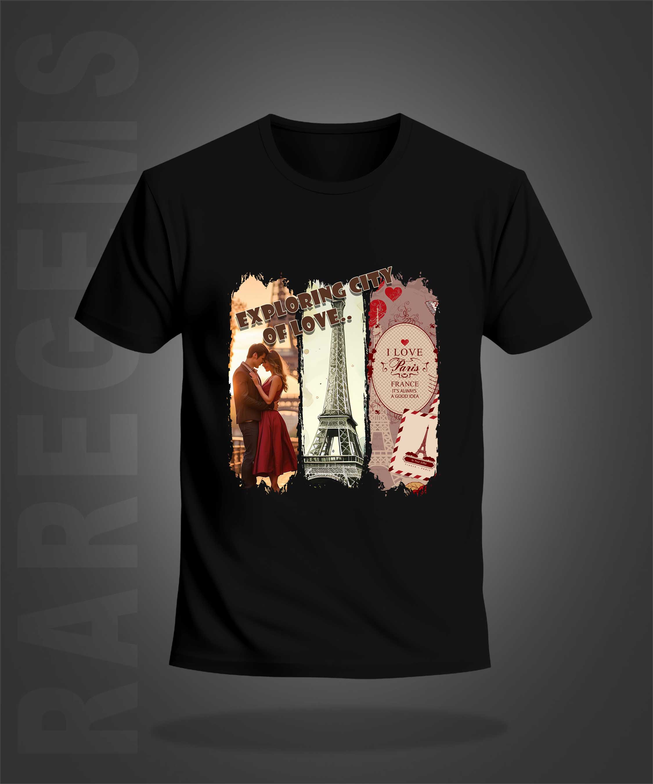 Black Half Sleeve Round Neck City Of Love Paris Printed Regular T-Shirt