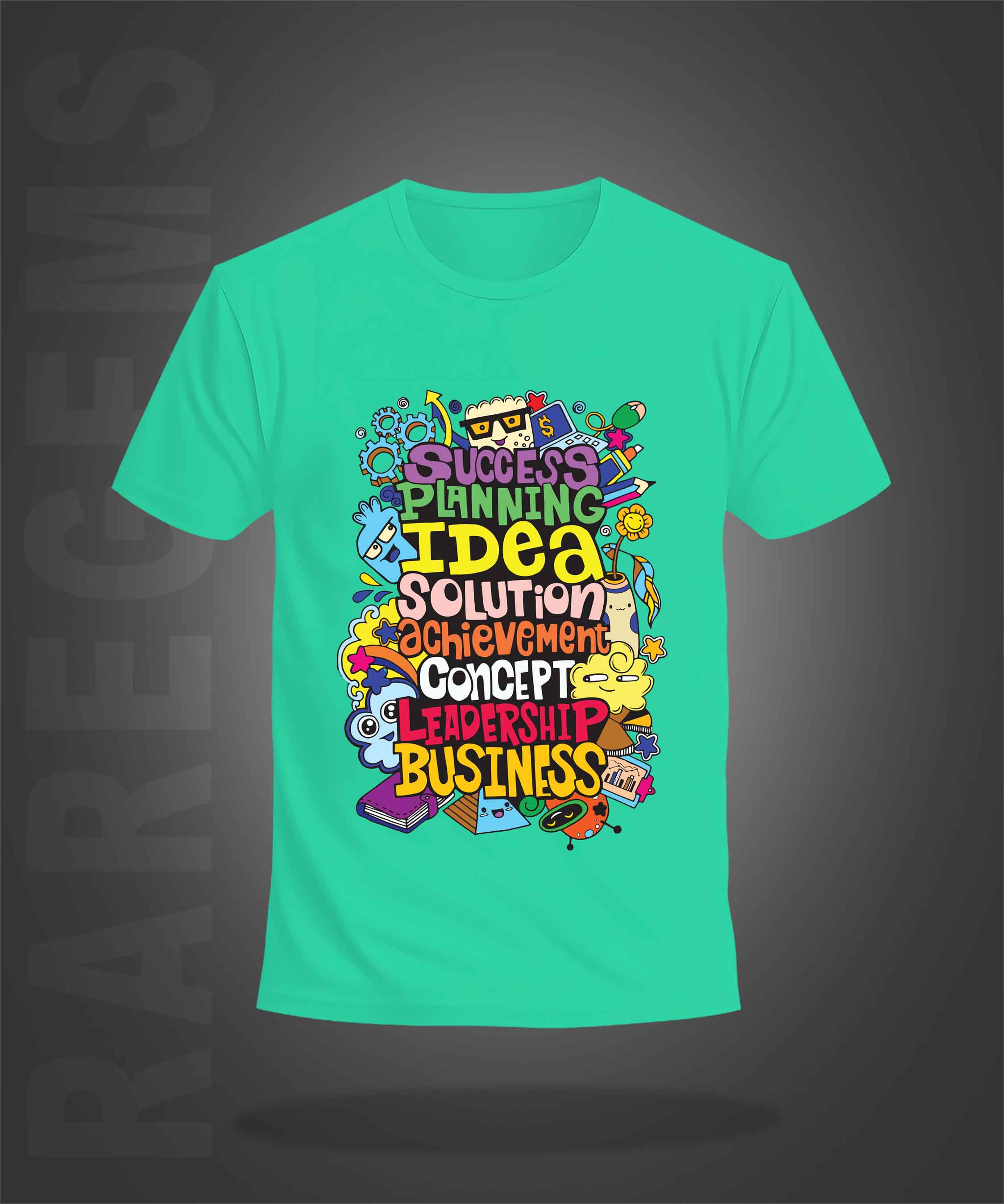 Mint Green Half Sleeve Round Neck Colorful Motivational Words Printed Regular T-Shirt