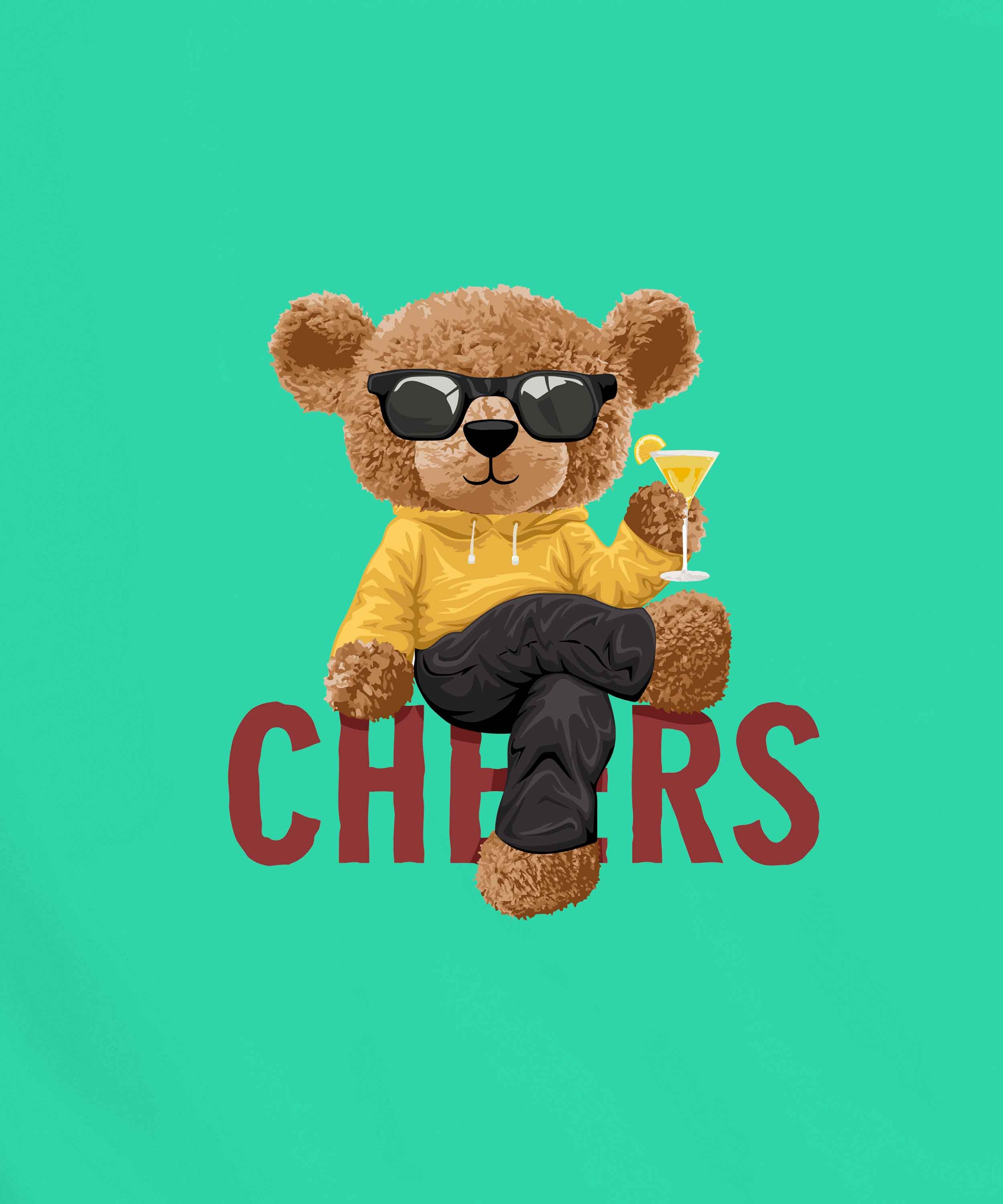 Mint Green Round Neck Half Sleeves Cheering Teddy Printed Regular T-Shirt