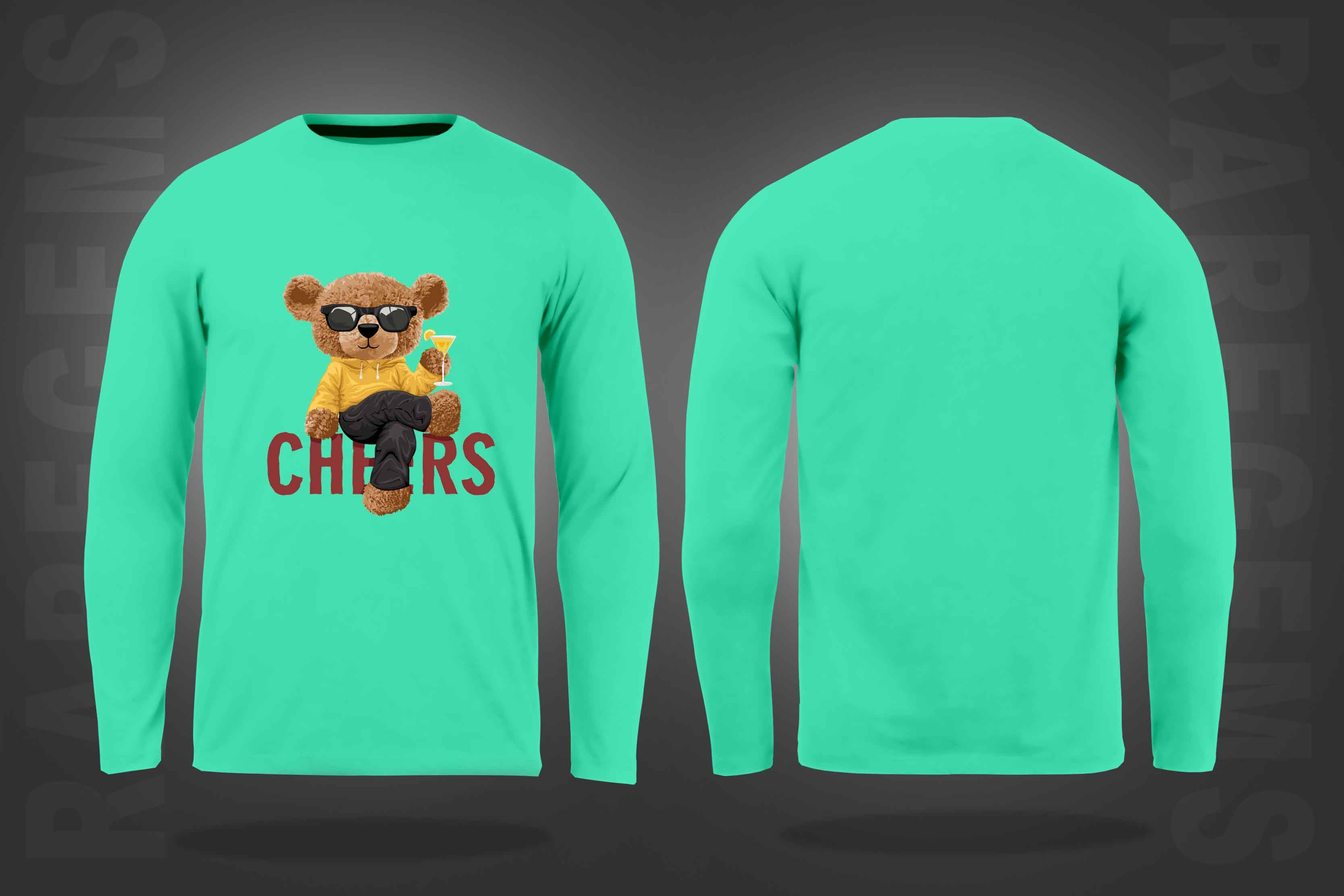 Mint Green Round Neck Cheering Teddy Printed Full Sleeves T-Shirt