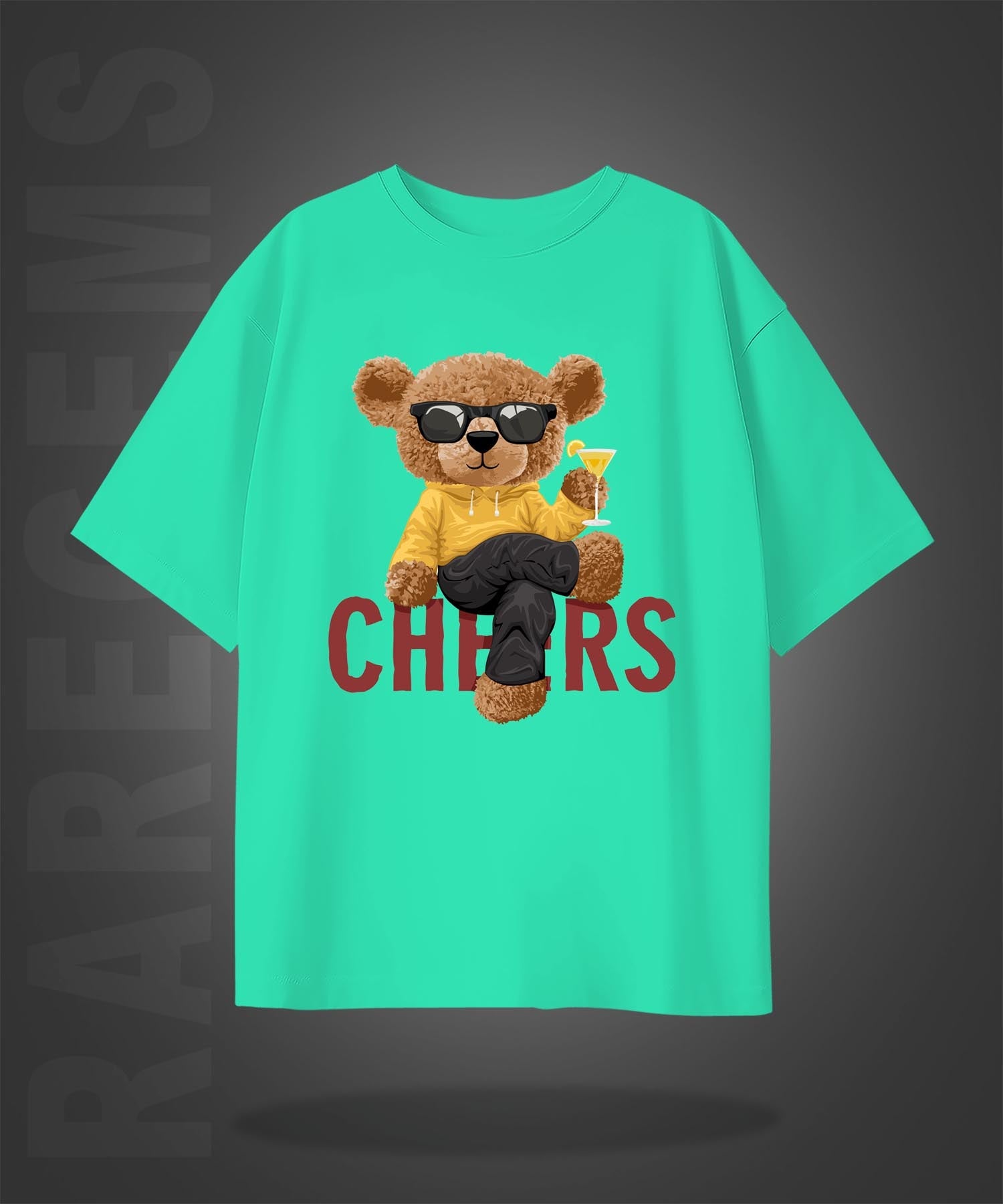 Mint Green Half Sleeve Cheering Teddy Printed Oversized T-Shirt