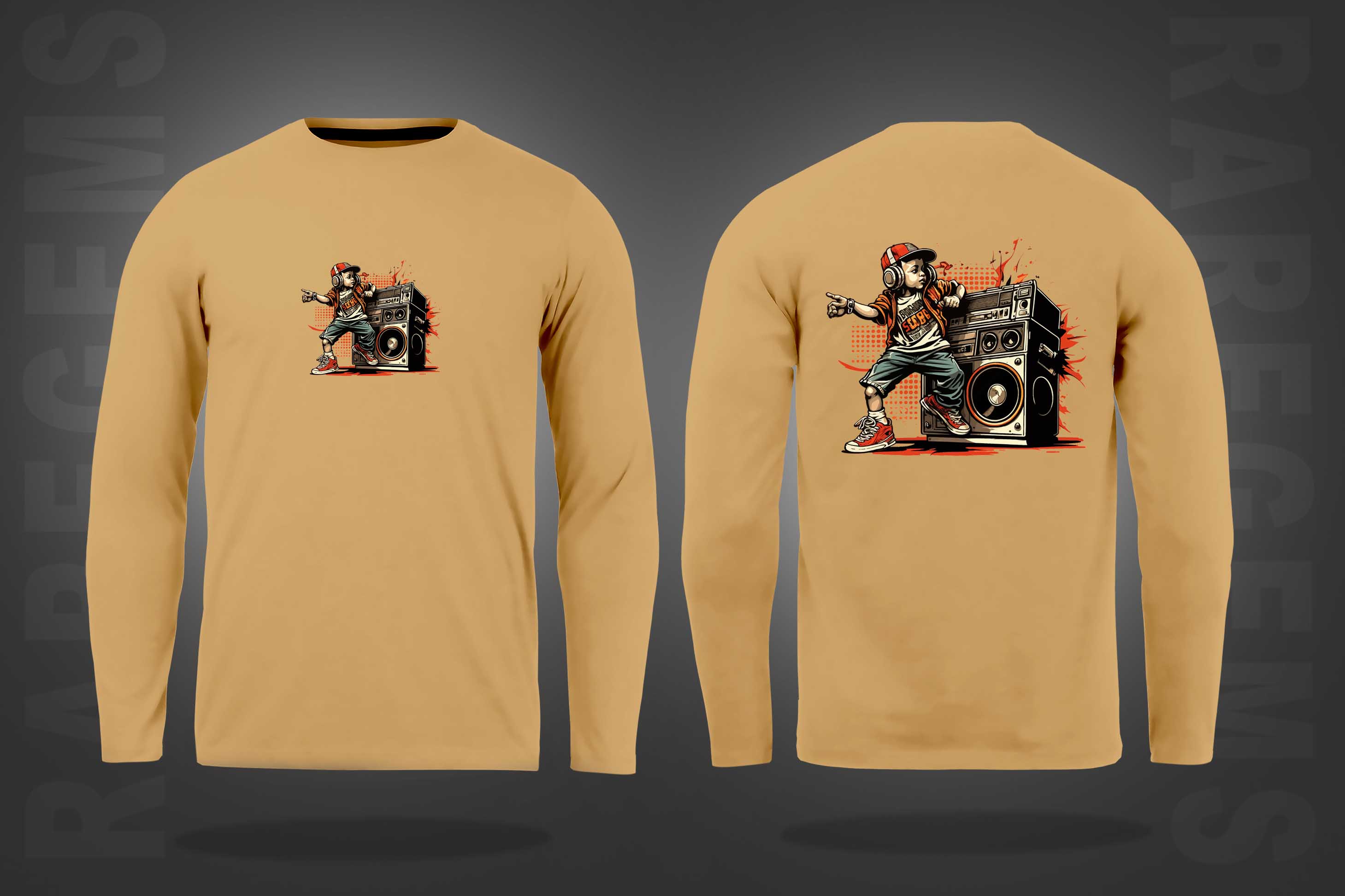 Beige Round Neck Hip Hop Boy Printed Full Sleeves T-Shirt