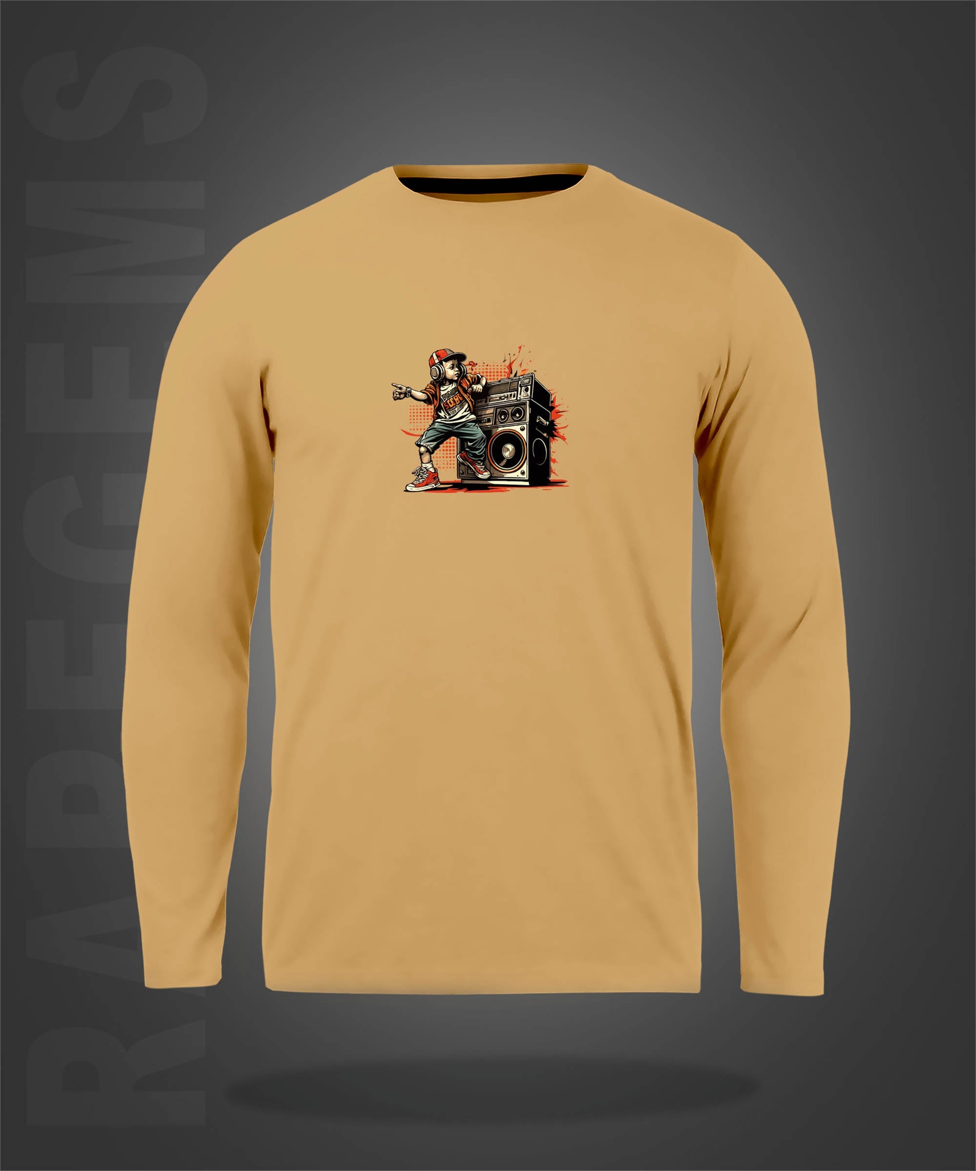 Beige Round Neck Hip Hop Boy Printed Full Sleeves T-Shirt