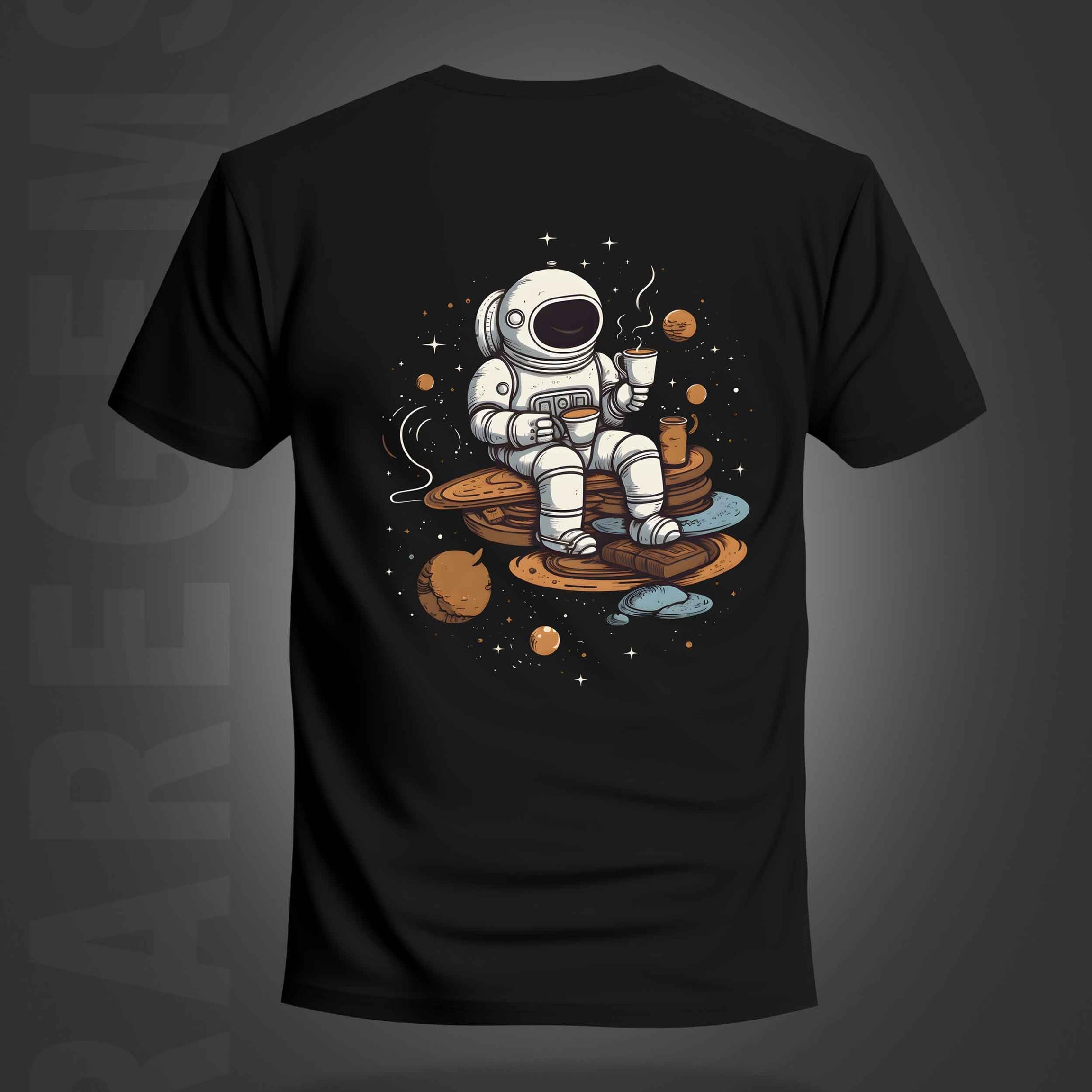 Black Half Sleeve Round Neck Astronaut Sipping Tea Printed Regular T-Shirt