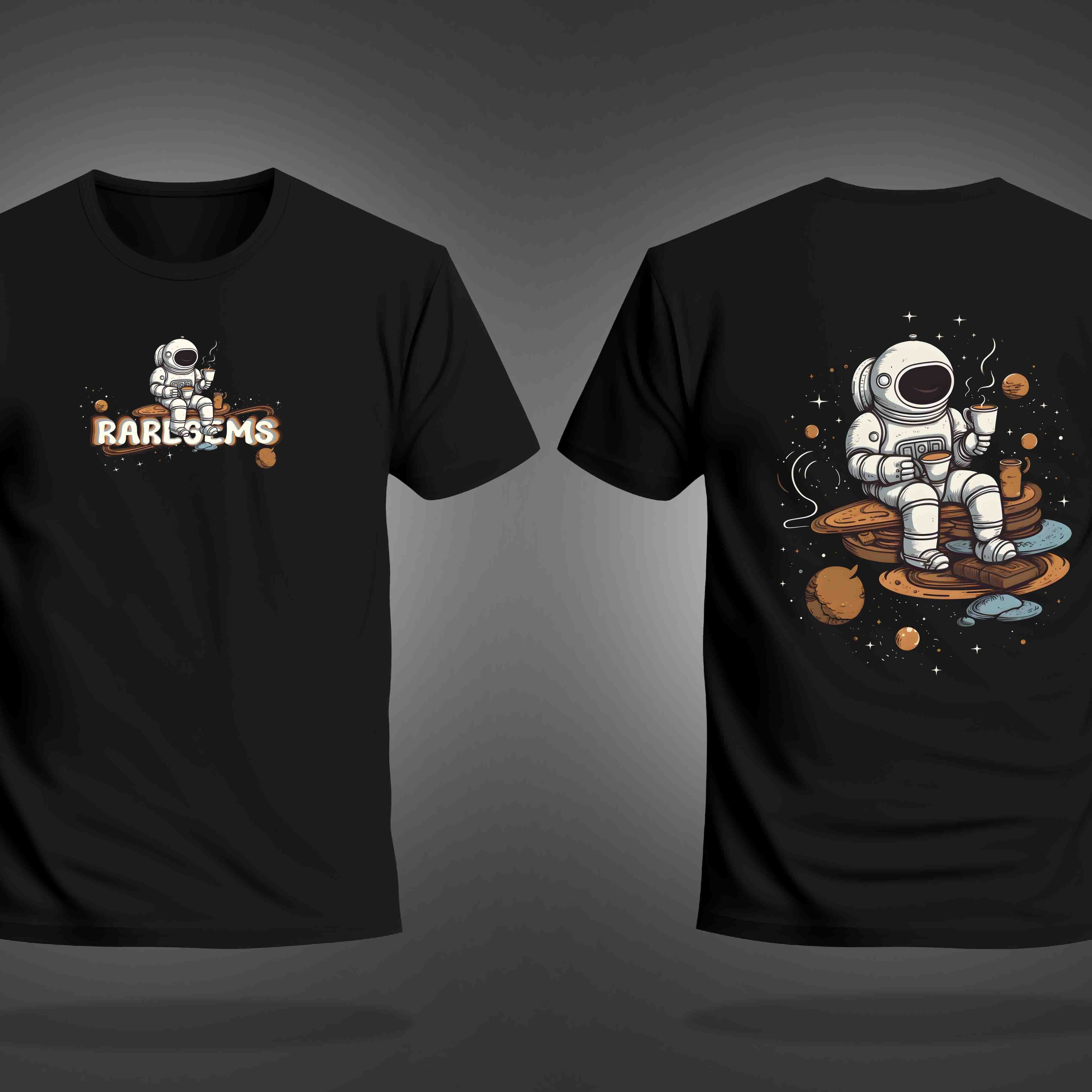 Black Half Sleeve Round Neck Astronaut Sipping Tea Printed Regular T-Shirt