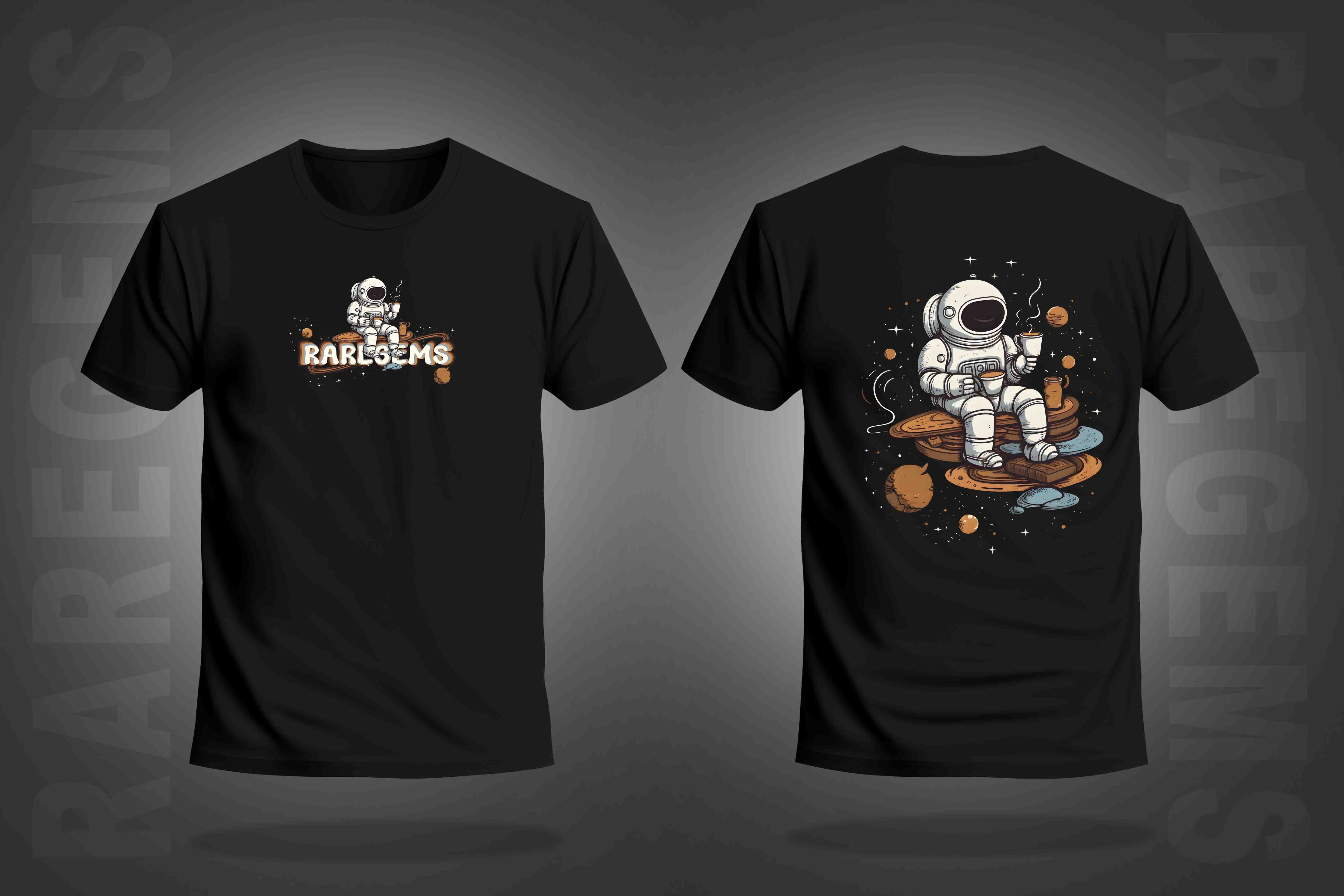 Black Half Sleeve Round Neck Astronaut Sipping Tea Printed Regular T-Shirt