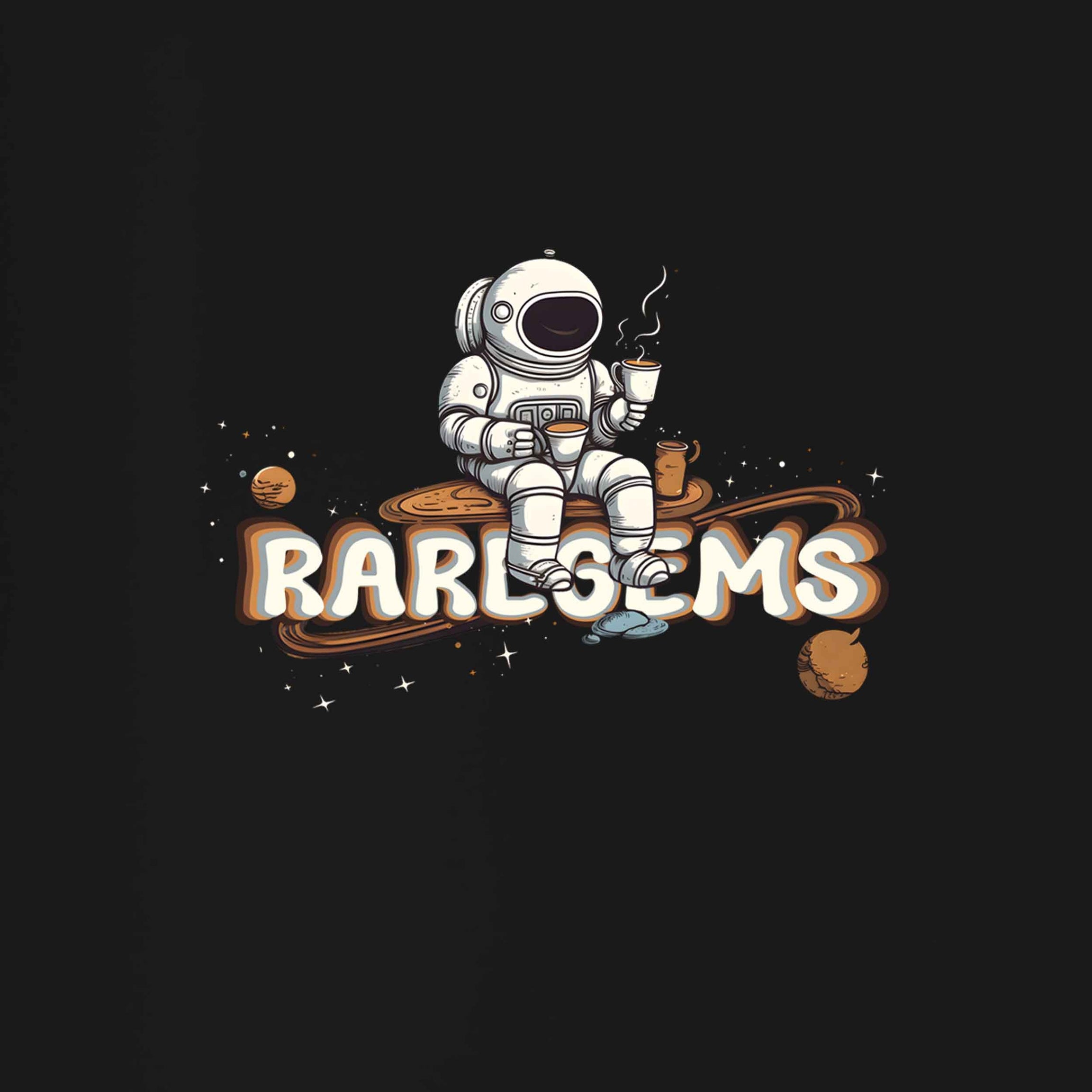 Black Half Sleeve Round Neck Astronaut Sipping Tea Printed Regular T-Shirt